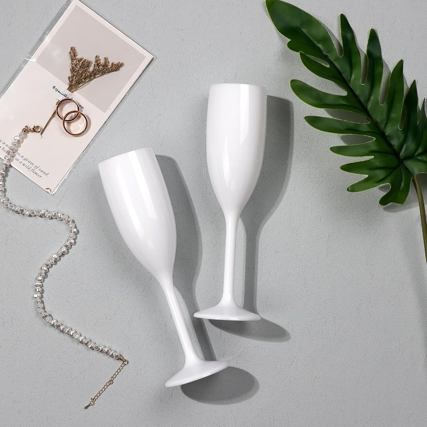 XUWAIDSGN Acrylic Champagne Flutes Toasting Glasses Unbreakable Mimosa Bar Reusable Wine Glasses Vintage Champagne Flutes Stemmed Drinking Cups 5.4 OZ for Christmas Birthday (100, white)