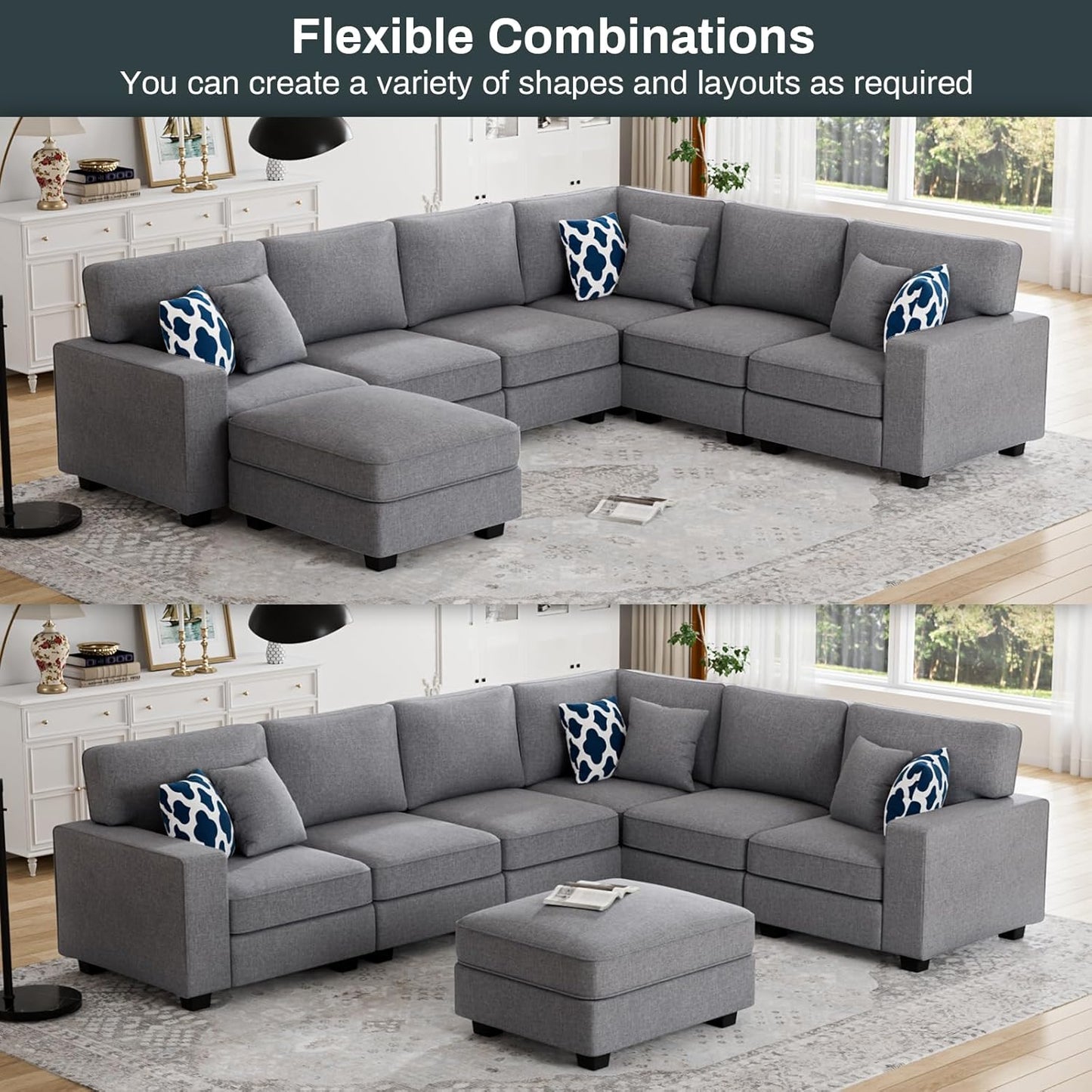 L Lengend Vansen Modular Sectional Sofa U Shaped Couch with Ottoman Modern Reversible Corner Sectional Couch for Living Room (Dark Grey, U Shaped Sofa-2)