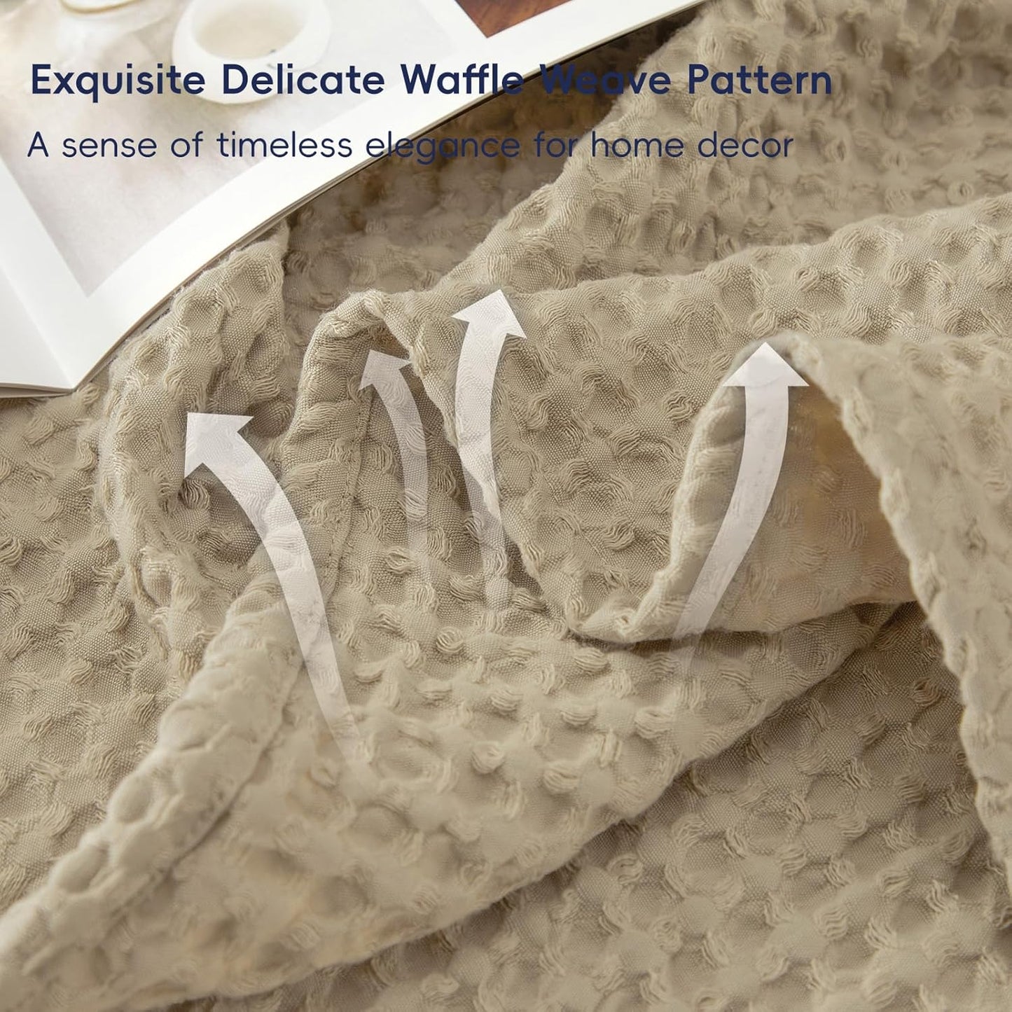 PHF Ultra Soft Waffle Weave Blanket Twin Size 66"x 90"- Washed Lightweight Breathable Cozy Woven Blanket for Bed - Aesthetic Decor for Couch Bedding Sofa Home Car - Khaki