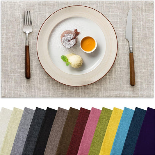 Placemats Set of 6, Bilayer Thickened Linen Place Mats Heat Resistant Machine Washable Wrinkle Free Carefully Selected Polyester Mats for Kitchen/Dining/Coffee Table (Cream Beige)