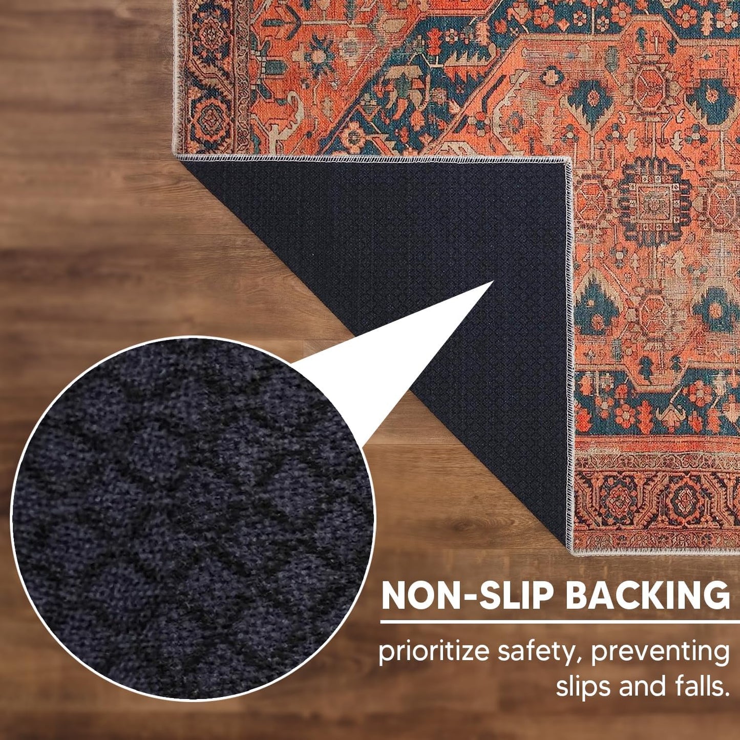 Keen Home Design 5x7 Rug - Machine Washable Area Rug with Non-Slip Backing, Ideal for Living Room, Dining Room, Bedroom - Vintage, Easy Clean, Durable, Low Pile Rug - (5' x 7')
