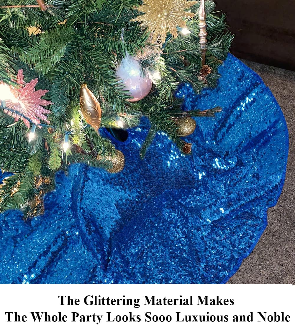 Partisout Sequin Christmas Tree Skirt - Glitter Cotton Colorful Skirt for Halloween (24 in, Royal Blue)