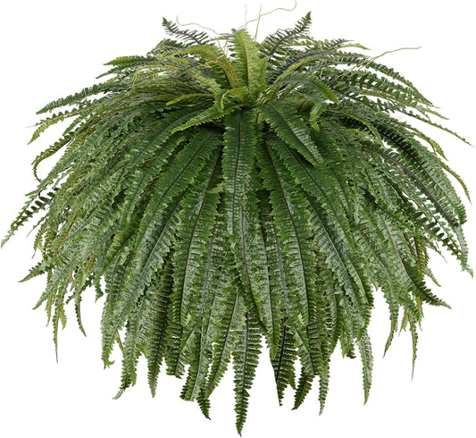 Single Silky 50" Artificial Fern Plant, Large Fake Fern with 128Fronds, Realistic Faux Boston Fern Bush for Outdoors & Indoor, Silk Greenery for Planter, Garden, Office, Home Décor