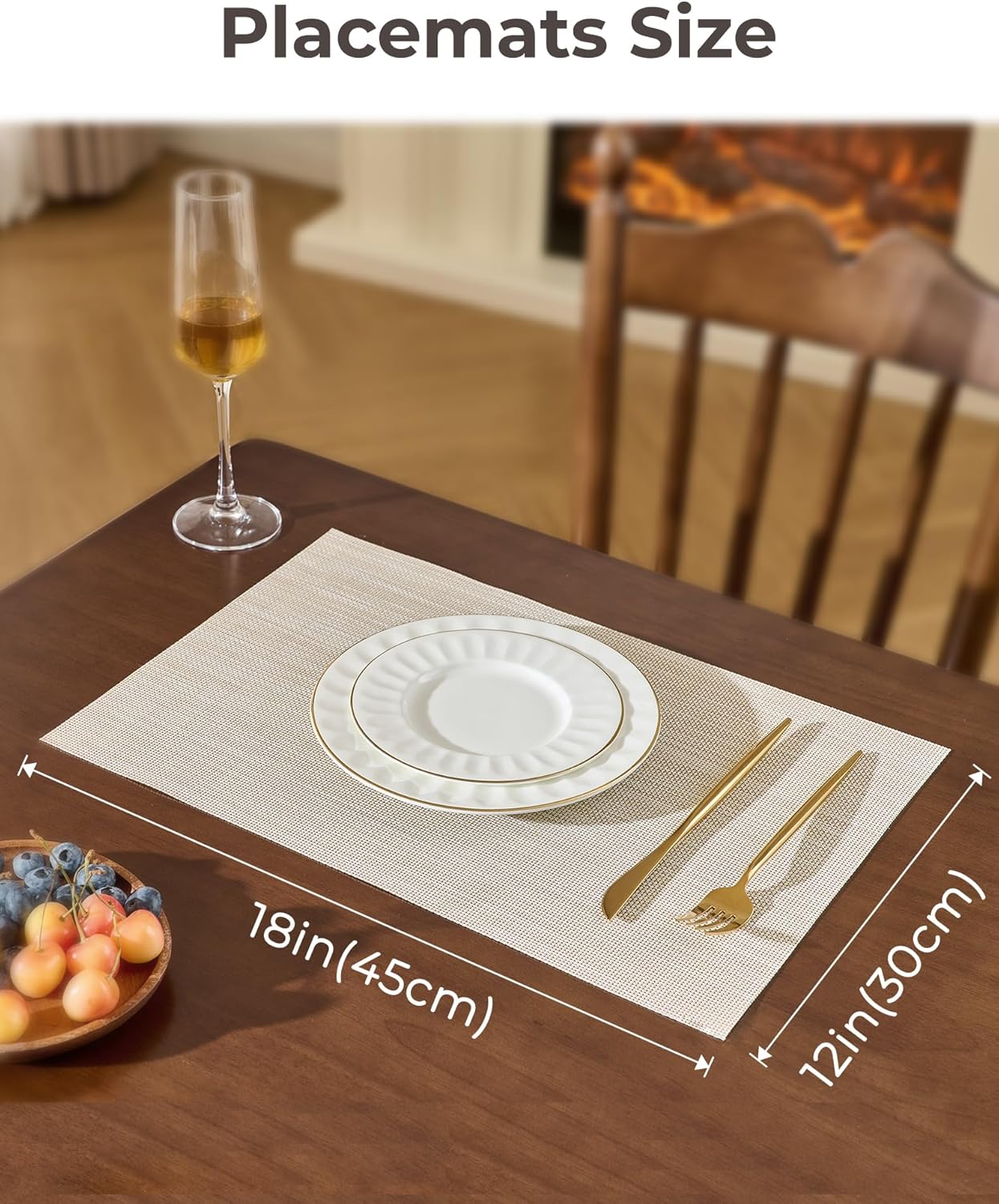 Leetaltree Beige White Placemats Set of 4 - Heat Resistant Non-Slip Place mats for Dining Table, Washable Durable PVC Vinyl Woven Table Mats（Beige White, 4）