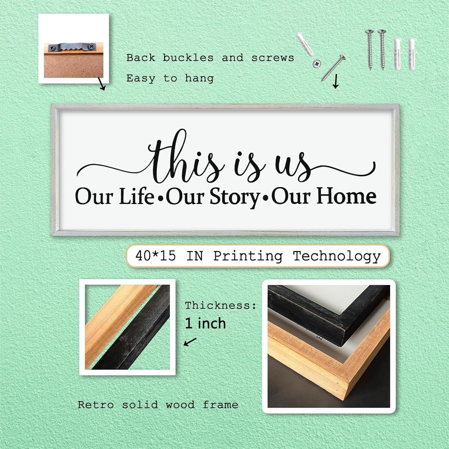 LuZhiQiang This Is Us Sign Wall Decor 40"×15" for Bedroom Family Sign Large Framed Wooden Wall Hanging Art (White)