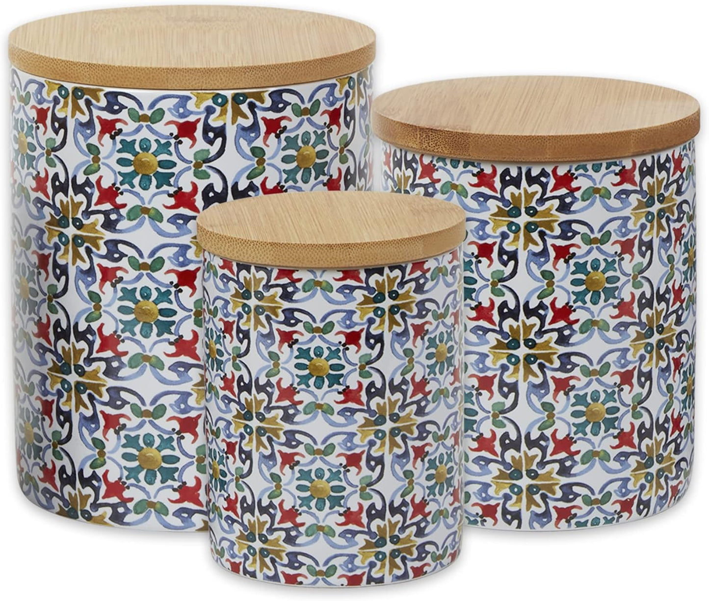 DII Kitchen Ceramics Collection Canister Set, Floral Tile, 3 Piece