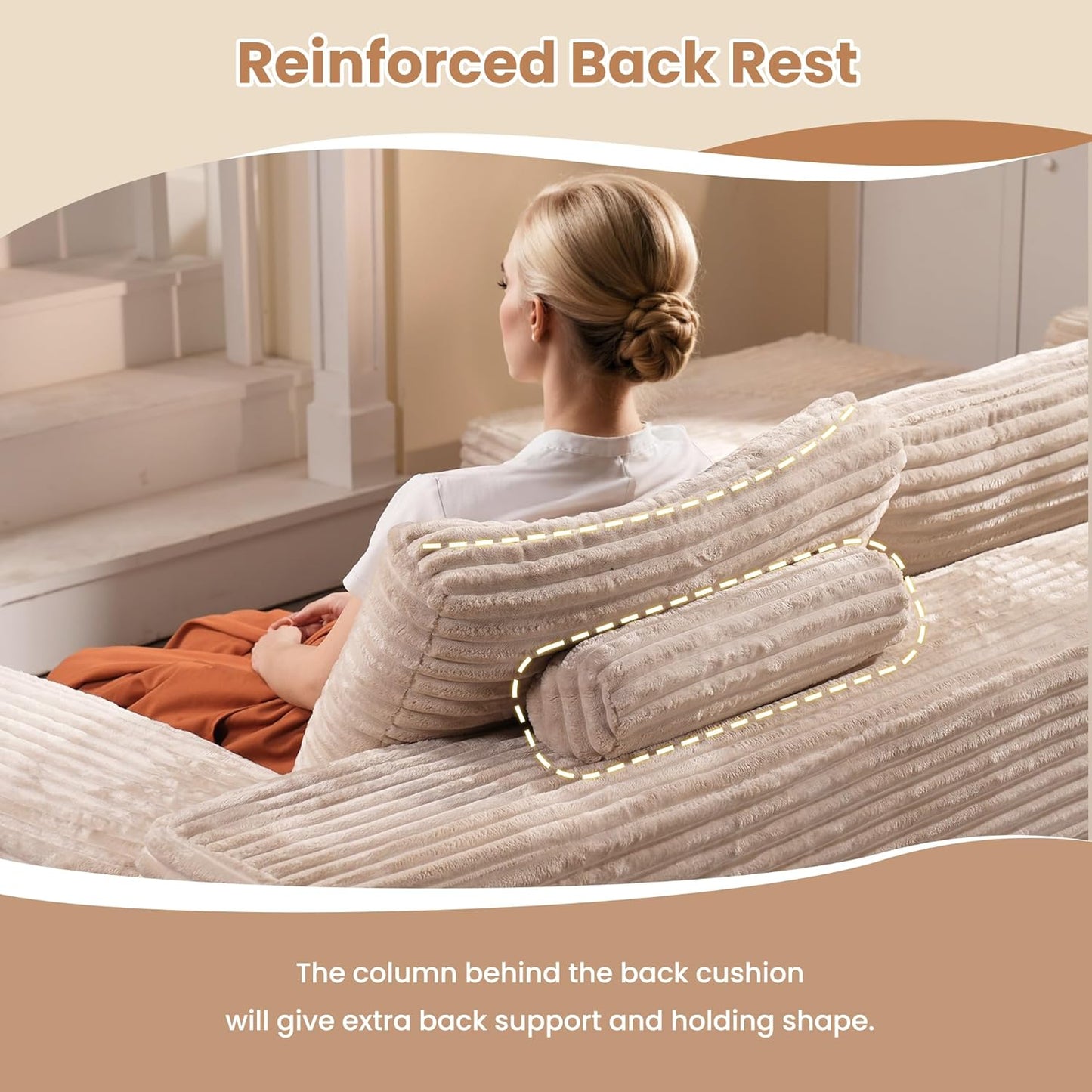 HOOOWOOO Cloud Sectional Couches for Living Room,Modular Sectional Sofa No Assembly,141X70 Inch Plush Corduroy Large L Shaped Floor Couch Set with Deep Seat Chaise(Beige)