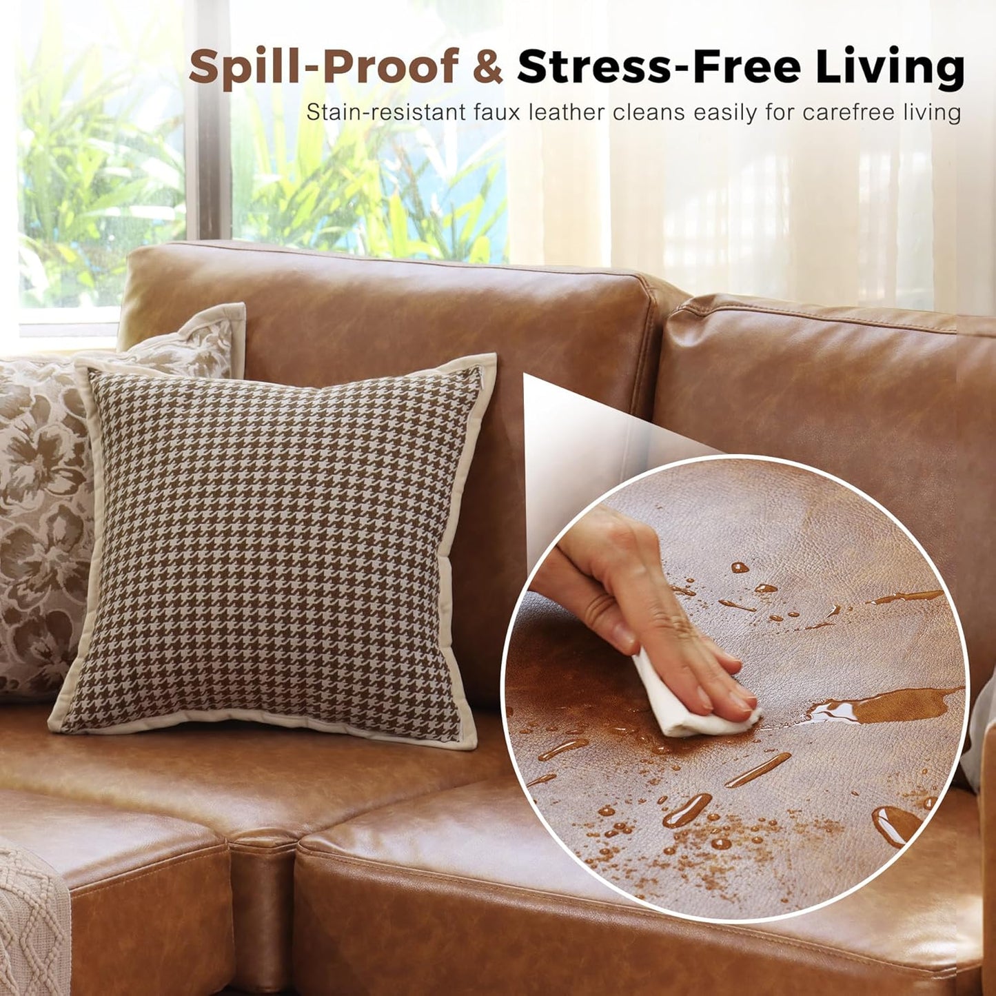 Oversized 145.5" Faux Leather Modular Sectional Sofa, Modern Large 12 Seater U Shaped Couch with Storage Seat with Reversible Chaise Deep Seat for Living Room DIY Combination - Brown