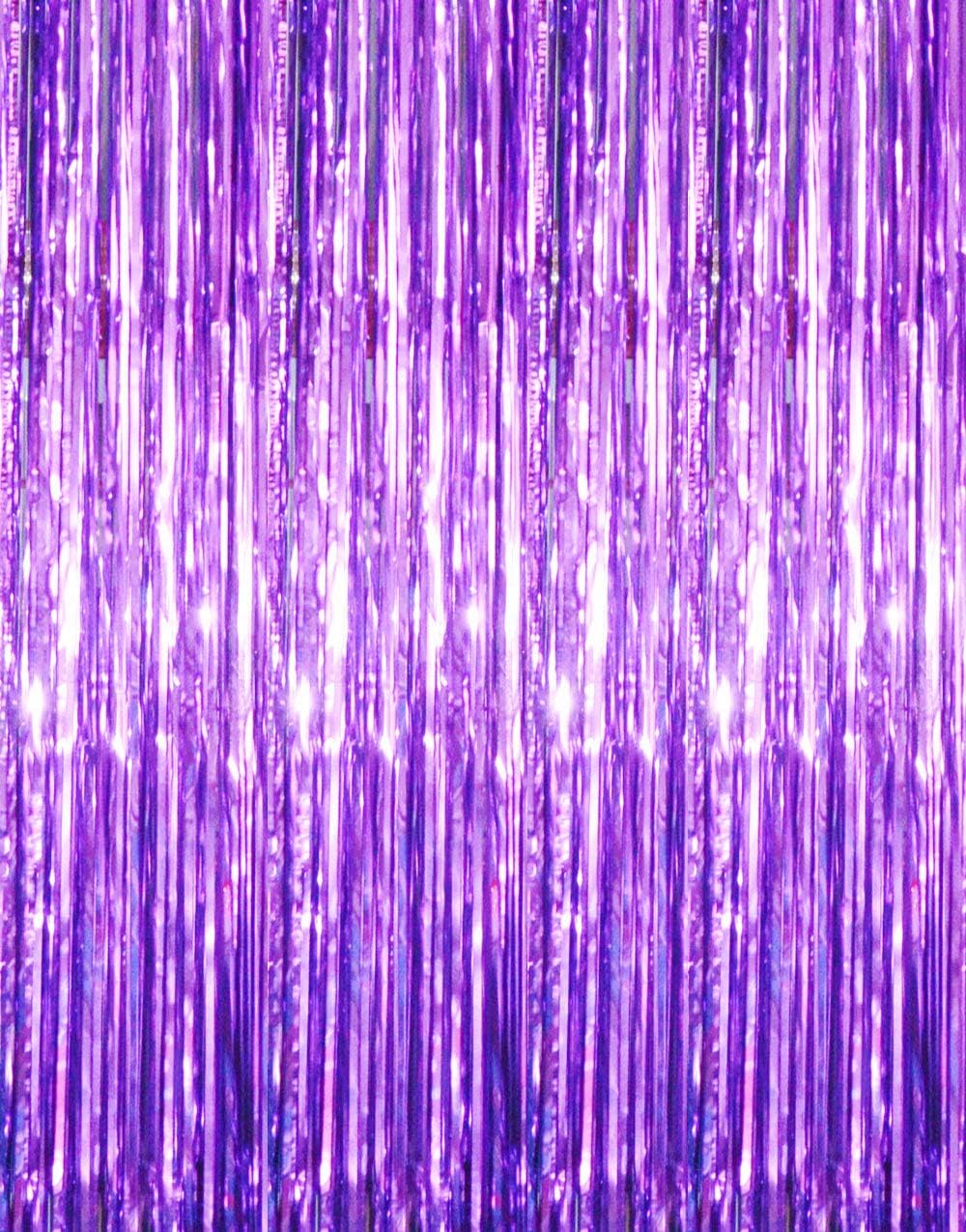 GOER 3.2 ft x 8.2 ft Metallic Tinsel Foil Fringe Curtains Party Photo Backdrop Party Streamers for Halloween Birthday,Graduation,New Year Eve Decorations Wedding Decor (4 Packs,Purple)