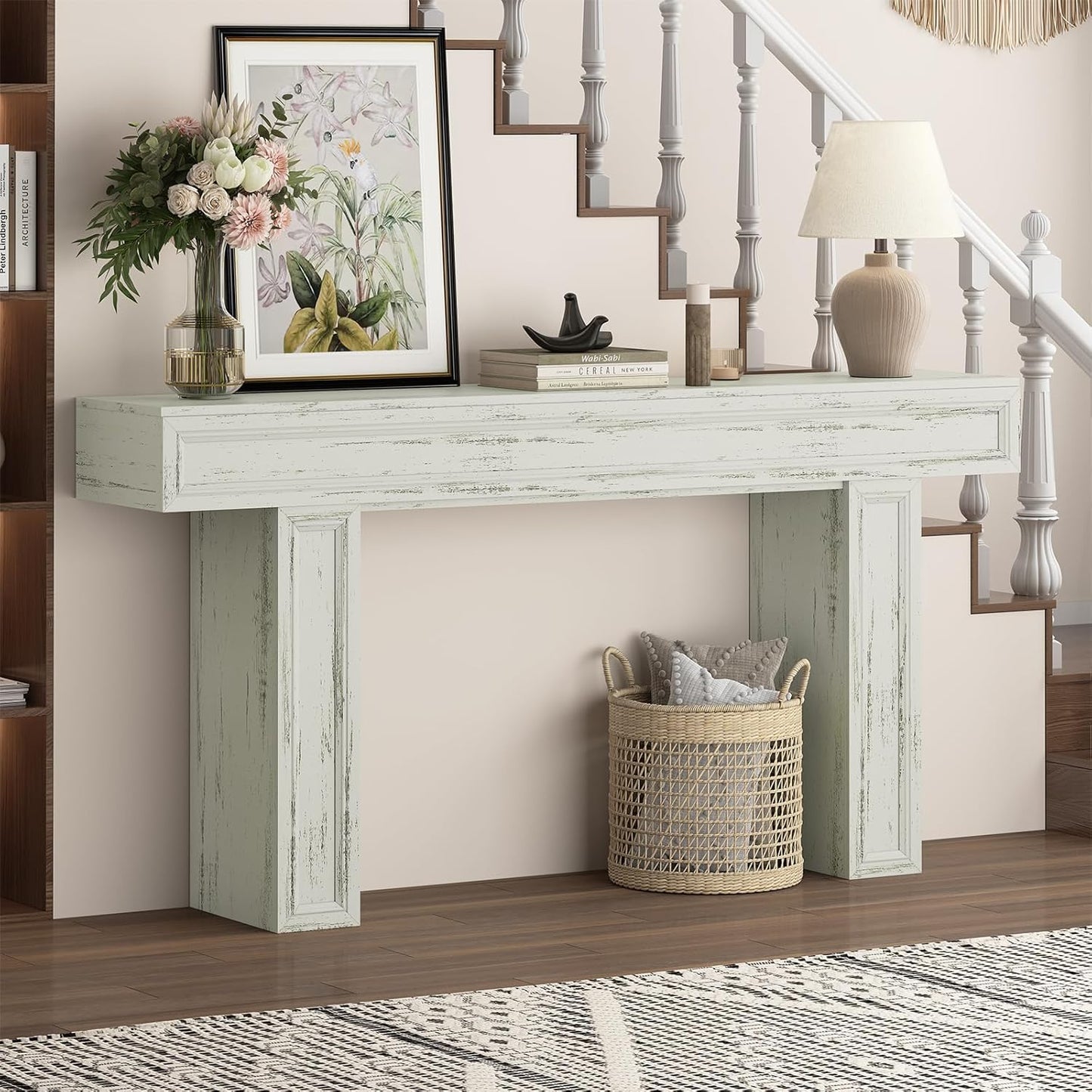 Rresyet 63 Inch Long Console Table, Sofa Table Behind Sofa, Wooden Entryway Table, Farmhouse Entryway Table for Entry, Hallway, Living Room (White)