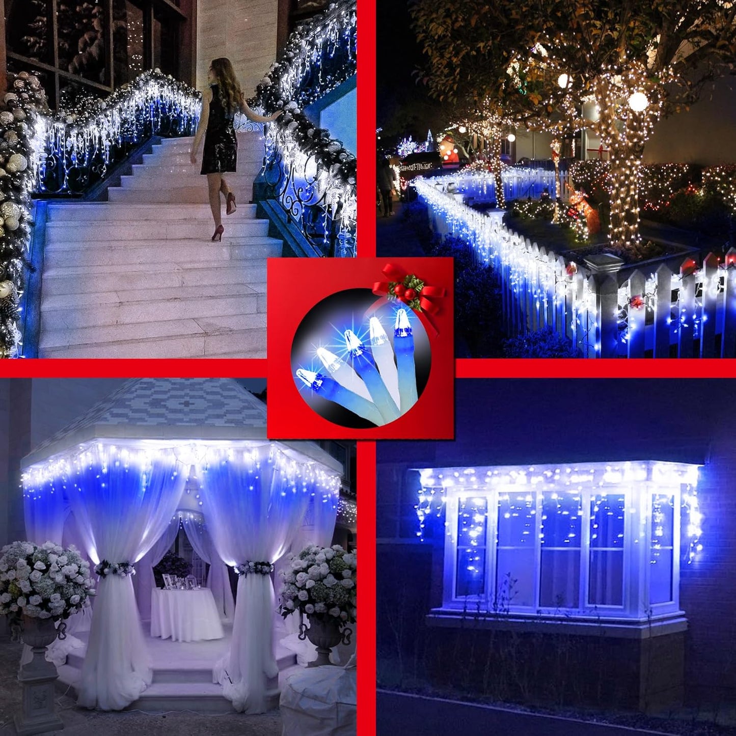 1332 LED 132FT Christmas Lights with 296 Drops, 12 Modes Dimmable CoolWhite & Blue Outdoor Hanging Lights with Timer Memory, Waterproof Curtain Lights for Bedroom Yard Indoor Window Roof Fence Wedding