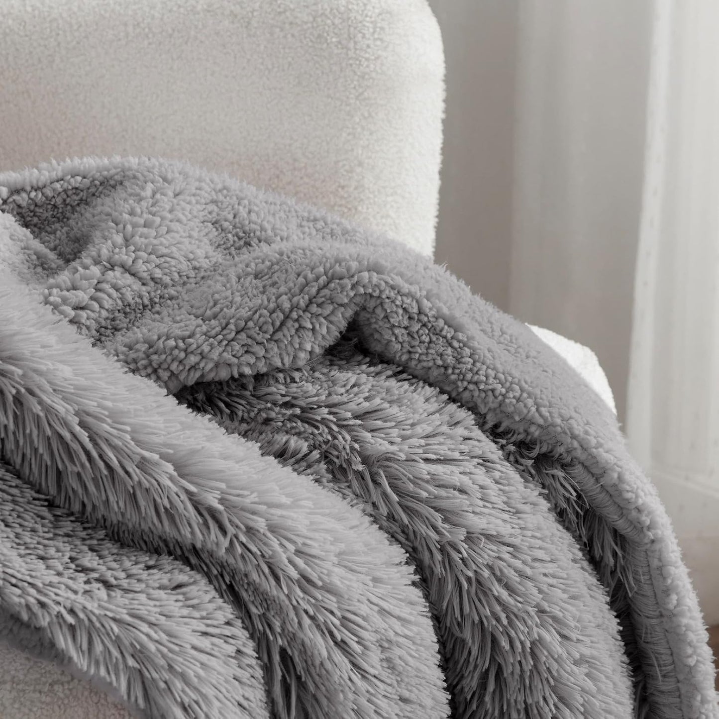 Bedsure GentleSoft Fluffy Grey Throw Blanket, Grey Decor Cozy Gifts for Women Men, Soft Sherpa Fleece Fuzzy Plush Thick Warm Minky Faux Fur Throw Blanket for Couch Bed Sofa, Gray Gifts for Dad, 50x60