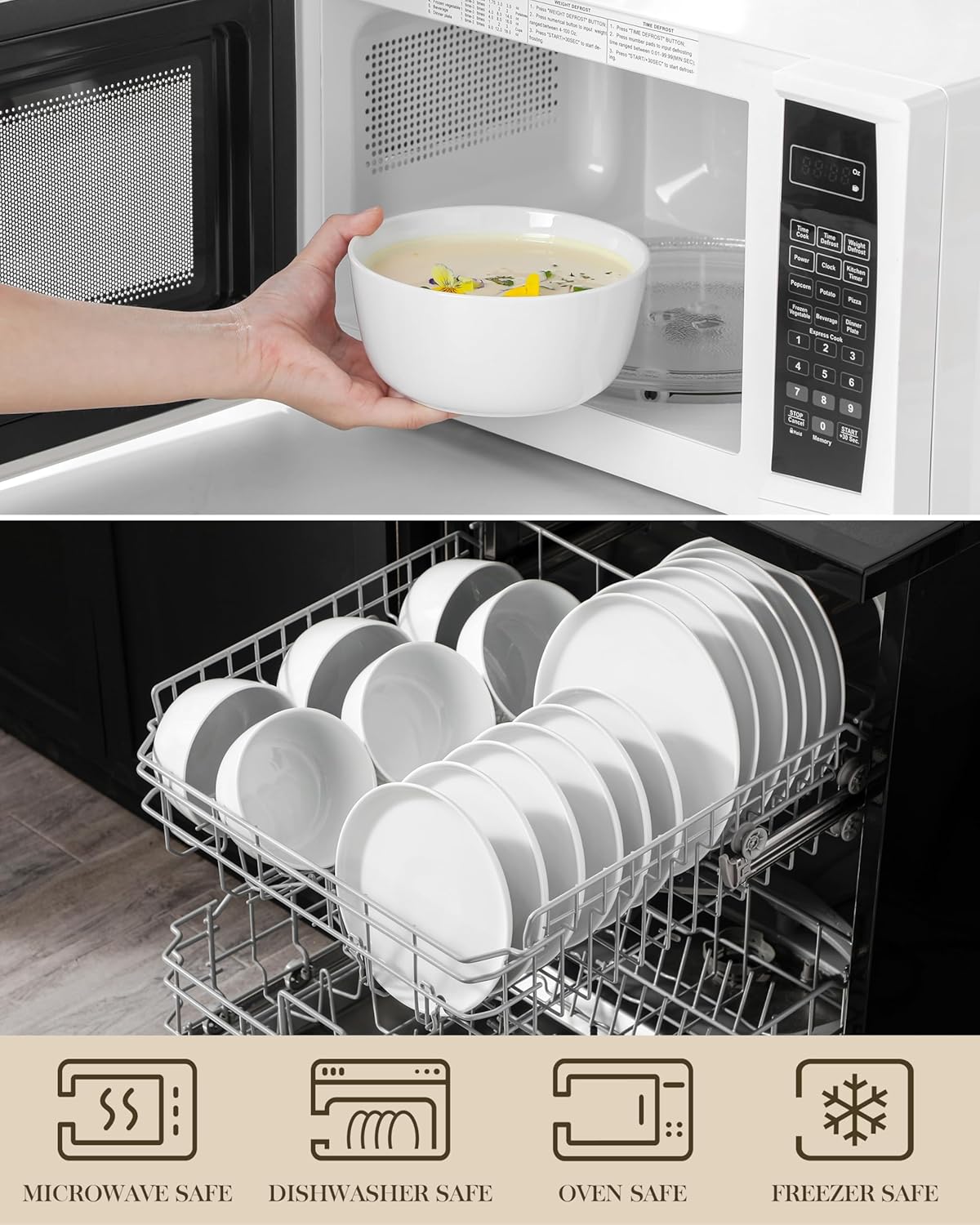 MALACASA 18 Pieces Gourmet Porcelain Dinnerware Sets, Premium Plates and Bowls Set, High-Fired Ceramic Dishes Set for 6, Chip & Scratch Resistant, Microwave Dishwasher Safe, White, Series LEXI