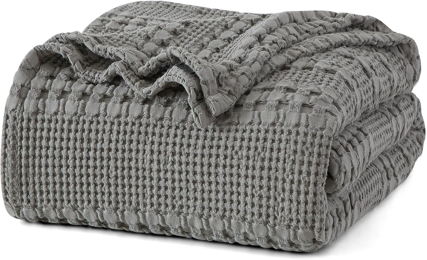 PHF 100% Cotton Waffle Weave Blanket Queen Size, Soft Lightweight Breathable Cozy Summer Blankets for Bed, Luxury Aesthetic Woven Bedding for Home Decor, 90"x90", Dark Grey