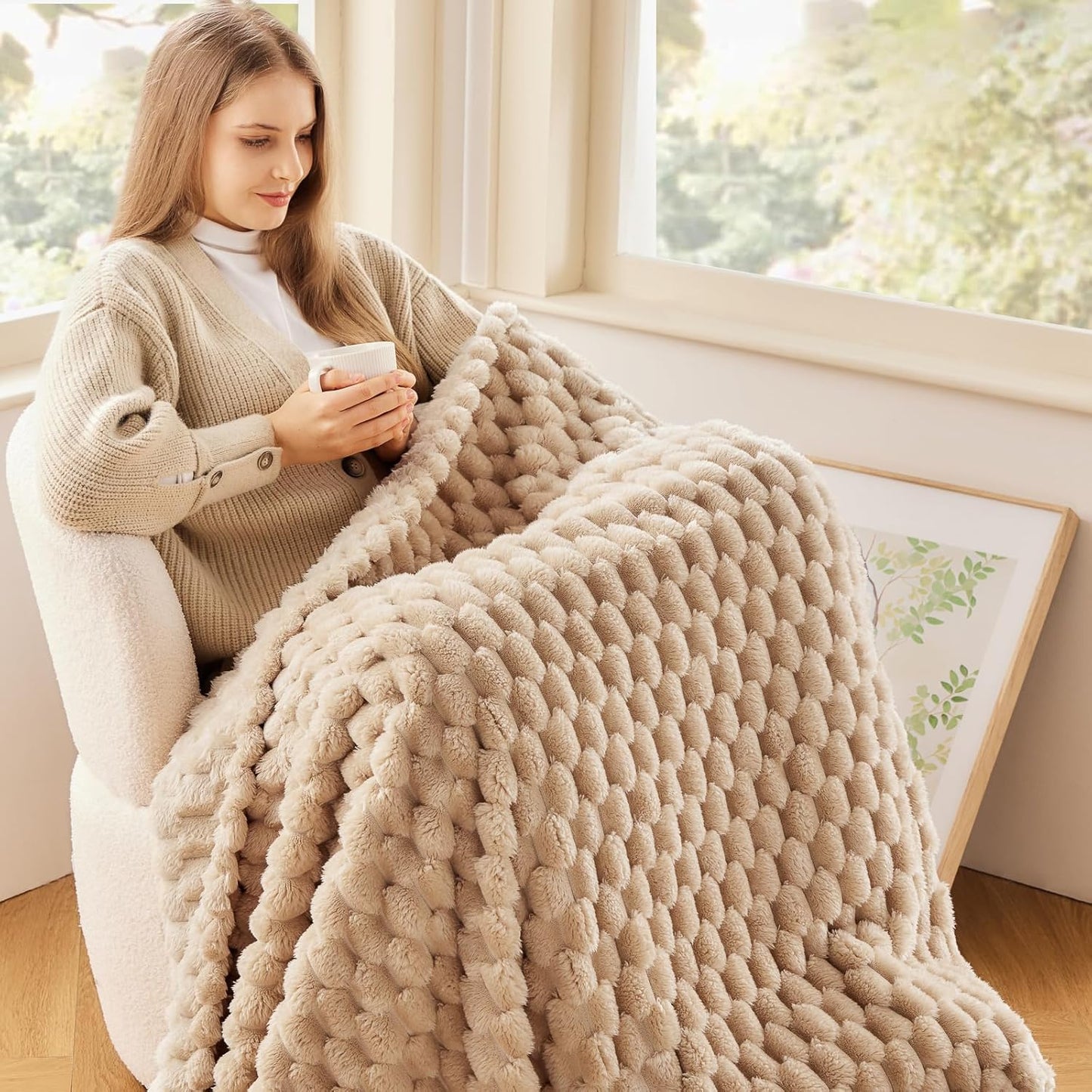 NEWCOSPLAY Super Soft Throw Blanket Brown Premium Silky Flannel Fleece 3D Clouds Stylish Jacquard Lightweight Bed Blanket All Season Use 350GSM (Brown, Throw(50"x60"))