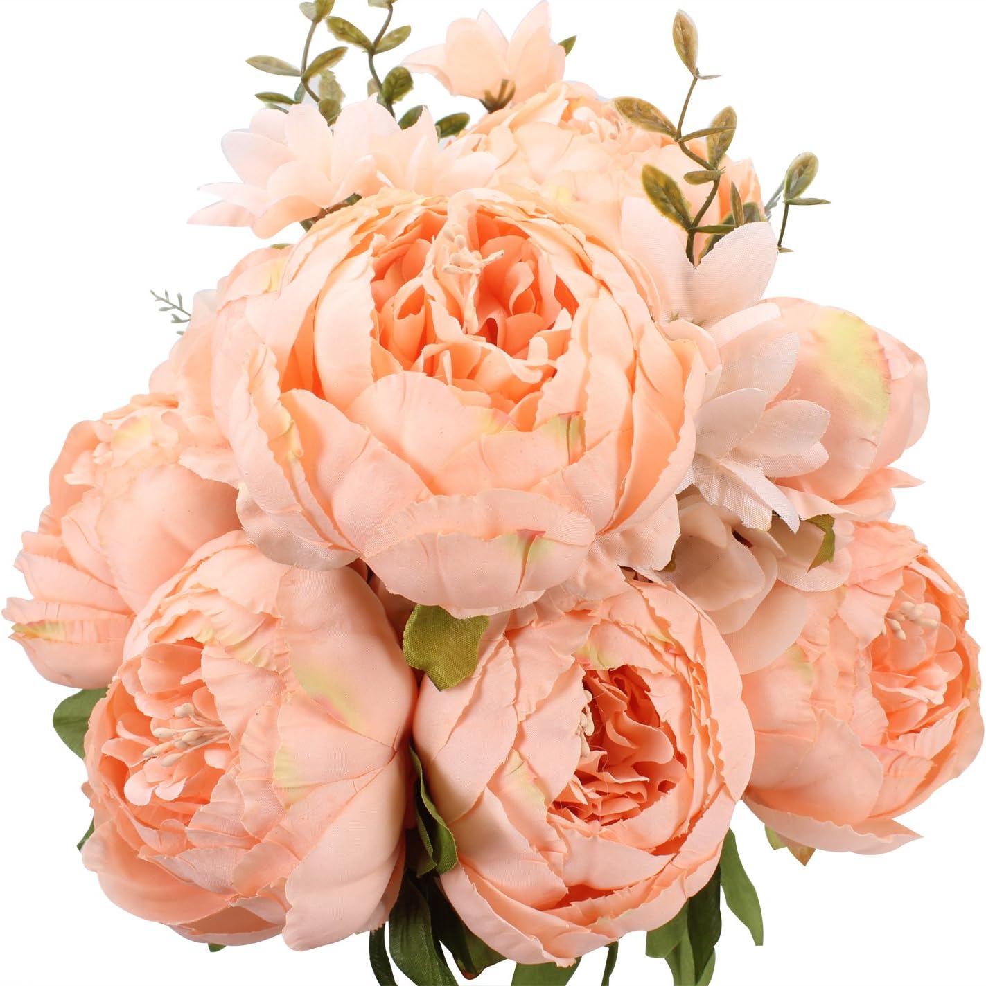 Duovlo Springs Flowers Artificial Silk Peony Bouquets Wedding Home Decoration,Pack of 1 (Spring Orange-Pink)