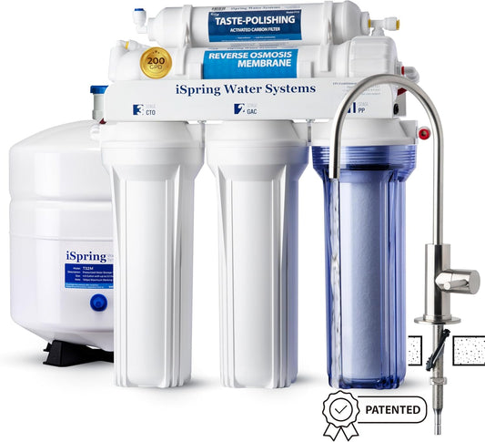 iSpring RCC2, Upgraded 200 GPD Capacity, 5-Stage Under Sink Reverse Osmosis Water Filter System, Patented Easy-Mount Faucet for Hassle-Free Installation