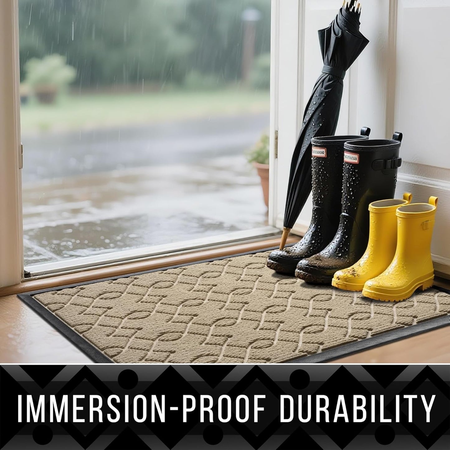 Yimobra Front Door Mat Outdoor Indoor 29.5x17, All-Season, All-Weather, Heavy Duty Welcome Door Mats Outside Entrance, Non Slip Porch Patio Entrance Mat, Light Beige