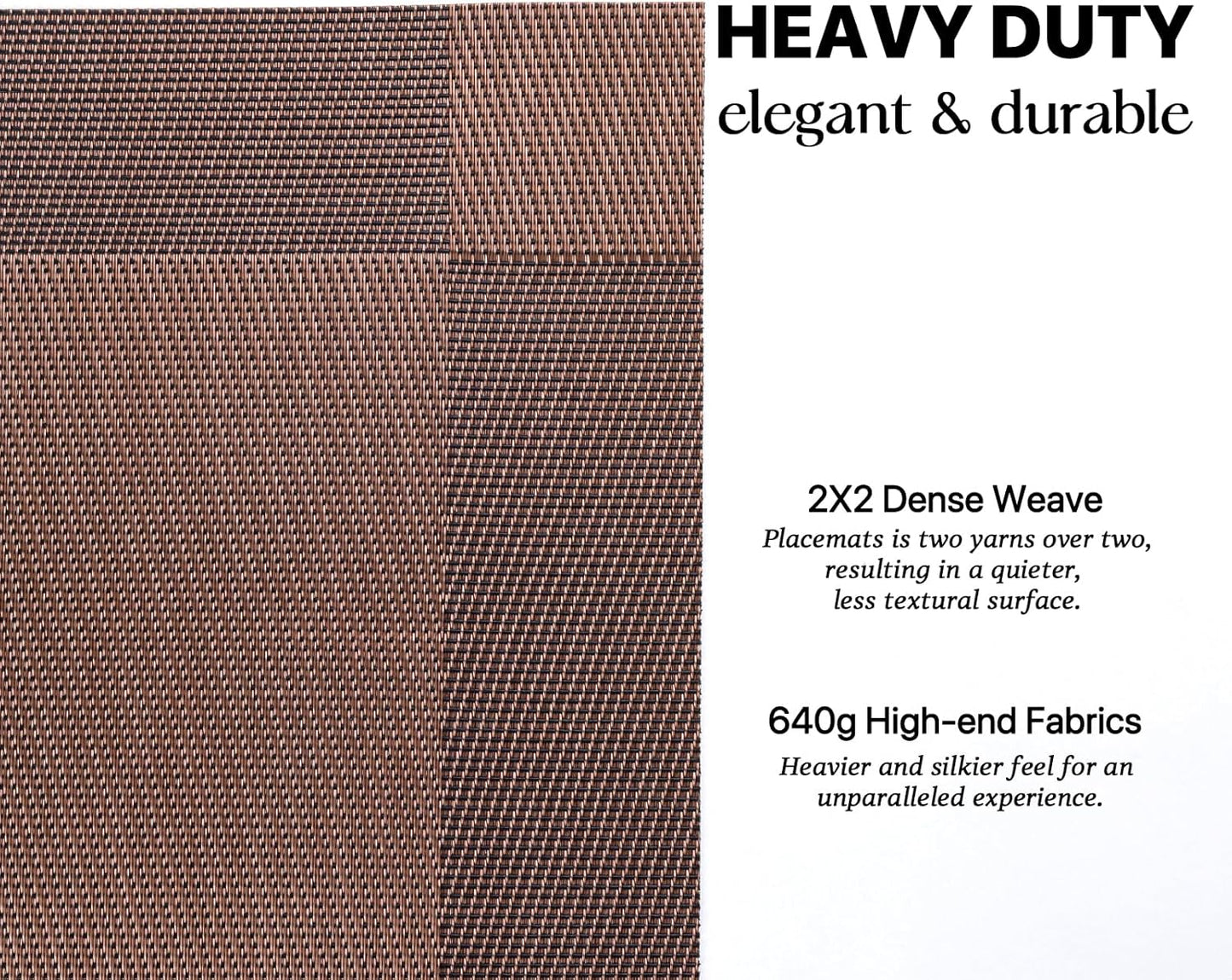 LEXMORE Placemats Set of 6 Vinyl/Plastic Woven Place Mats for Kitchen Table Indoor/Outdoor Washable Placemat Wipeable Dining Table Mats(Brown Cube)