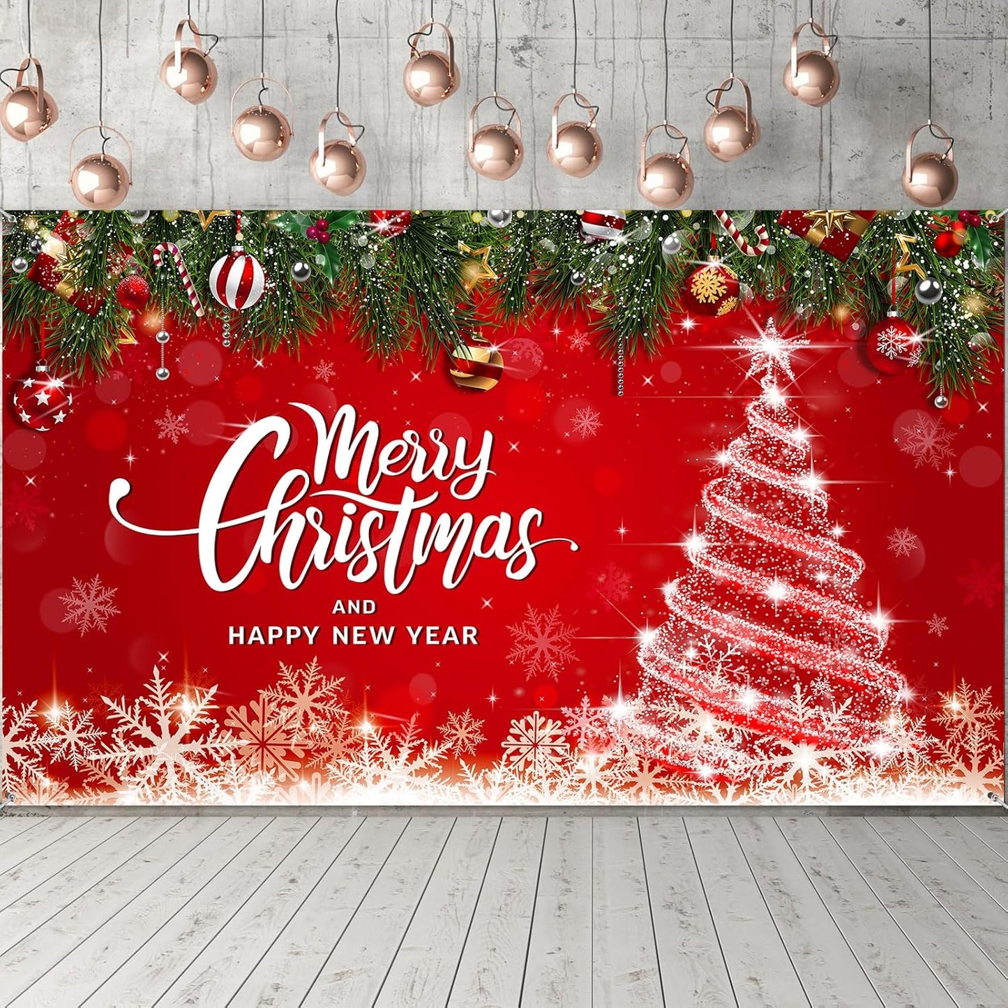 Irenare Christmas Backdrop Merry Christmas Banner Party Decoration Xmas Photography Background Photo Props for Winter Holiday New Year Eve Family Party Decoration Supplies(Tree)