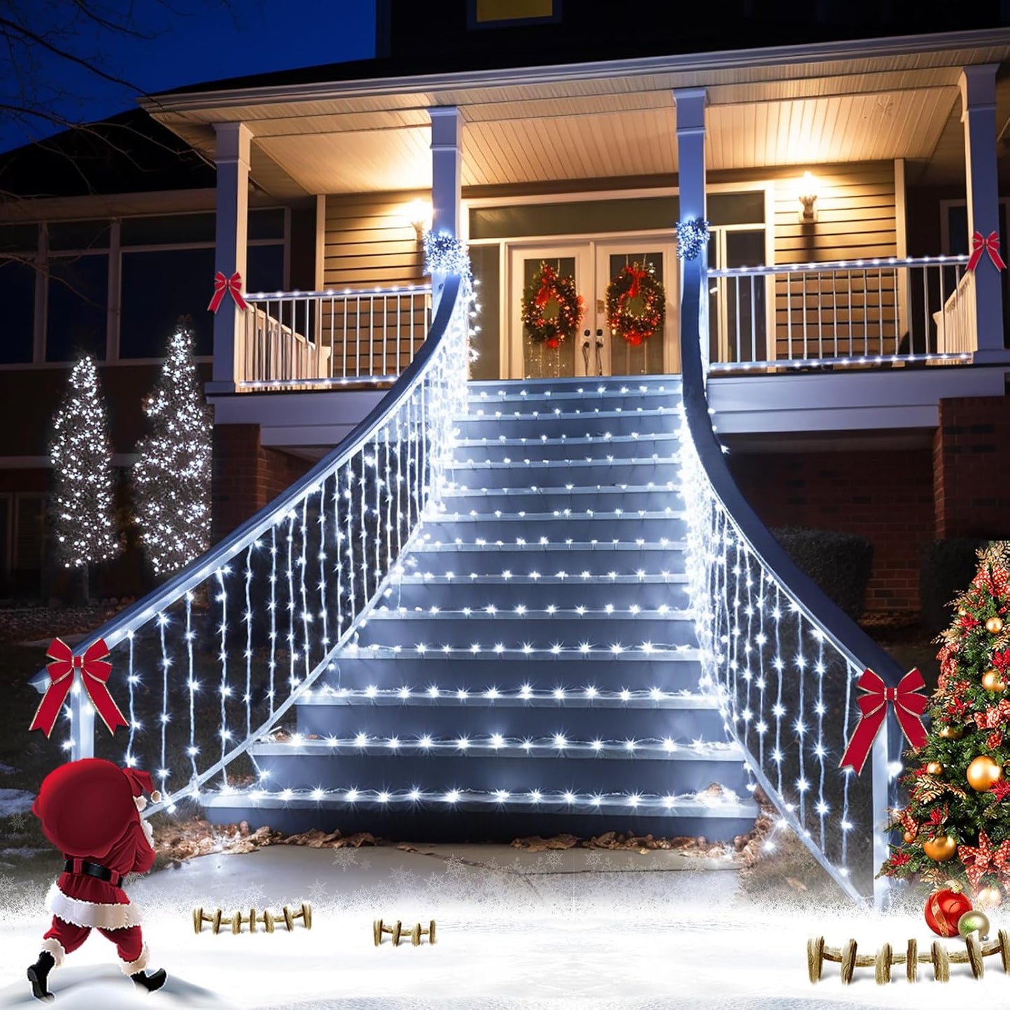 JMEXSUSS 2 Pack 100 LED Solar Rope Lights, 33ft 8 Modes Waterproof LED Solar Pool Lights for Trampoline, Fence, Gazebo, Yard, Walkway, Path, Garden Decor (White)