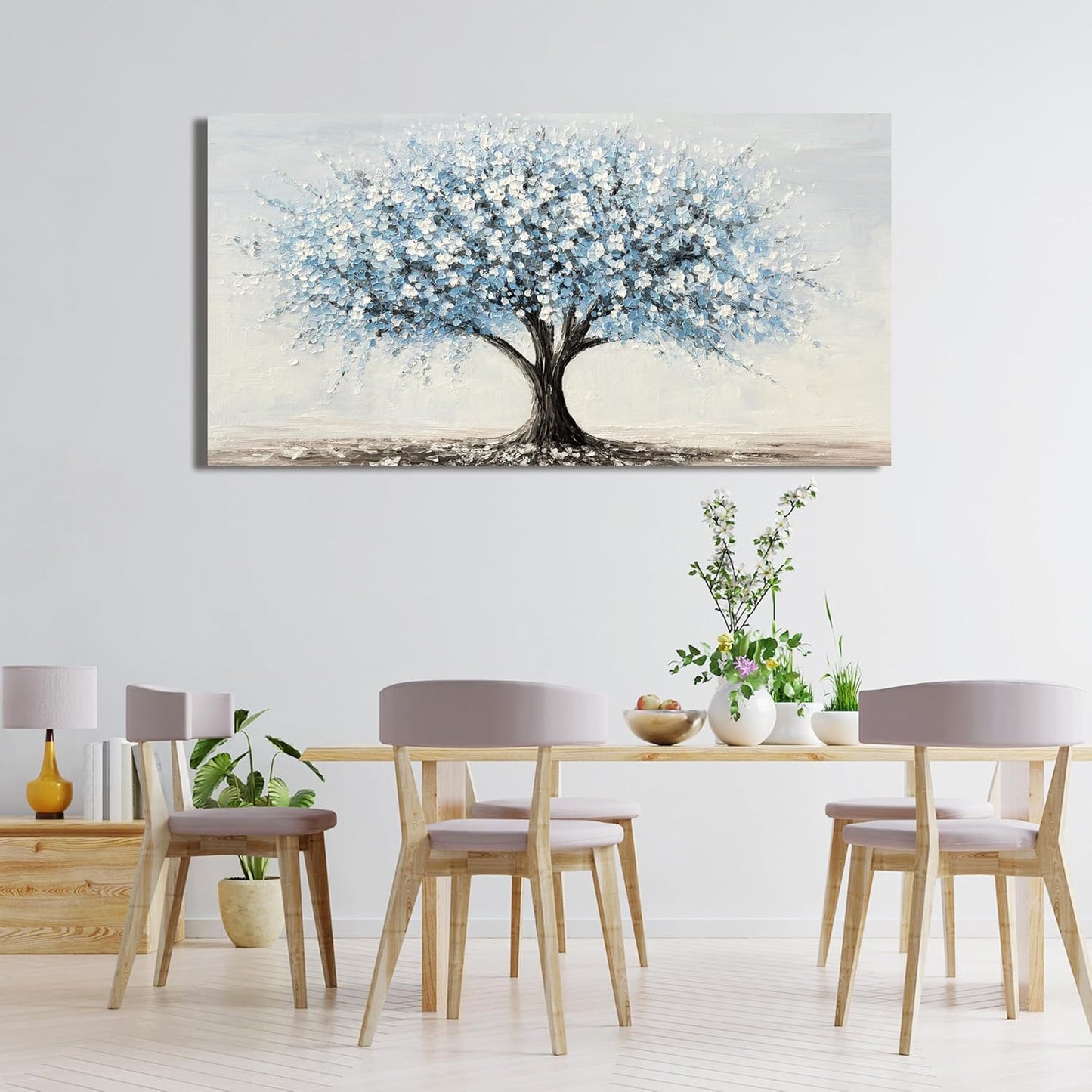 Canvas Wall Art Decor Wall Art Pictures for Living Room Vintage White Blue Wall Art Prints Tree of Life Wall Art Decorations Canvas Art Wall Decor Artwork for Walls Bedroom Office Decor 20" X 40"