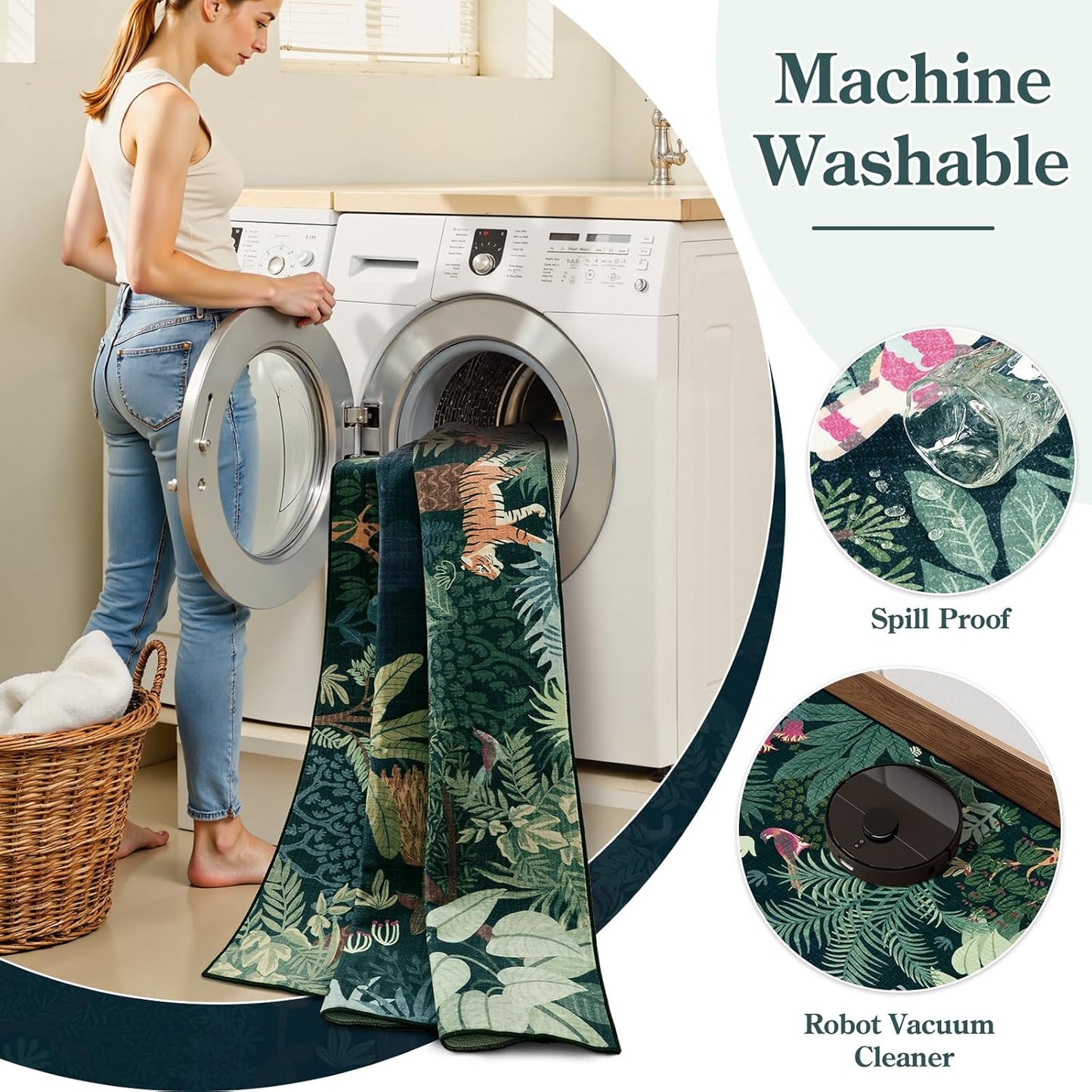 LIVEBOX 6x9 Jungle Dark Rug Dining Room Rugs for Under Table, Soft Modern Green Rugs for Living Room, Washable Kids Rug for Boy Bedroom, Non-Skid Kids Carpet Playmat for Play