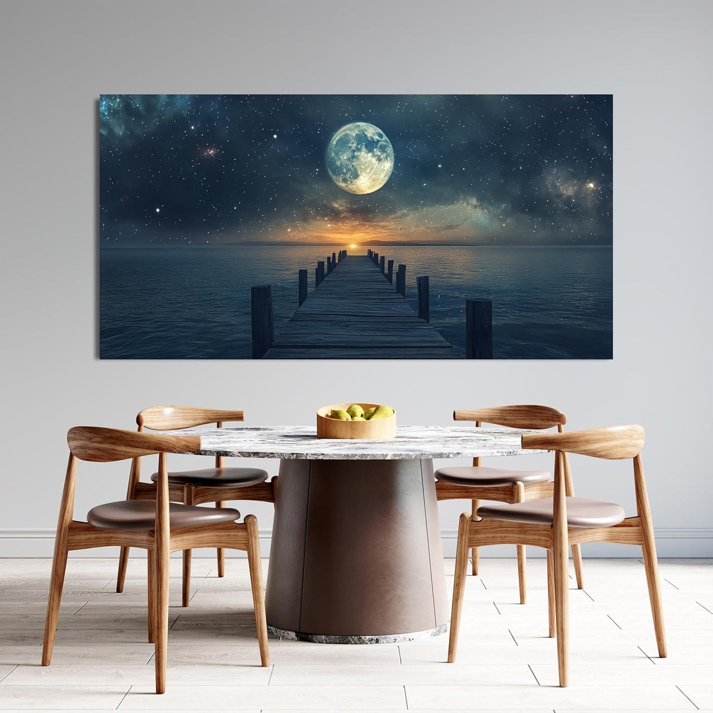 Canvas Wall Art Decor Large Wall Art Pictures for Living Room Canvas Art Wall Decor Landscape Coastal Wall Art Blue Artwork for Walls Prints Star Moon Art Work for Home Office Wall Decor 29"x58"