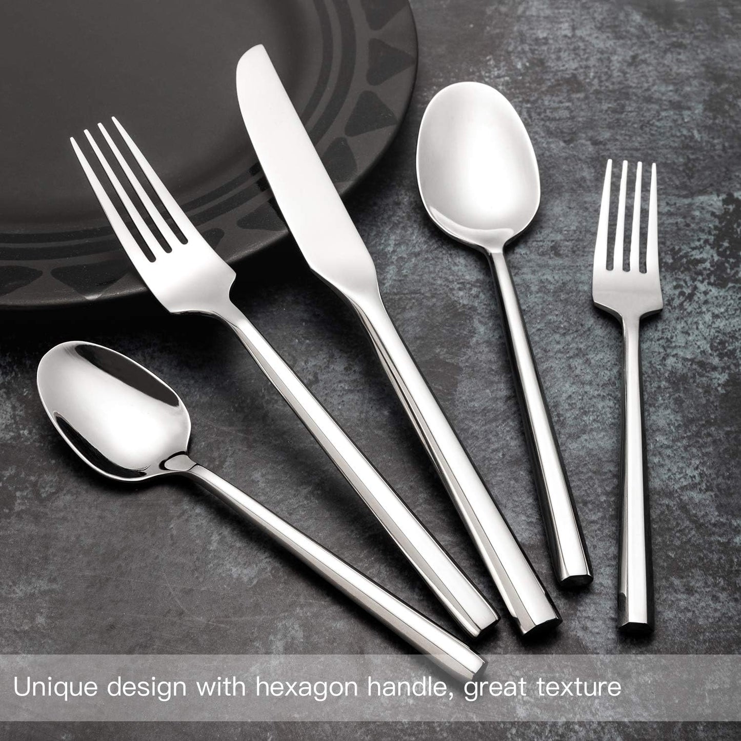 Silverware Set Flatware Set Stainless Steel Cutlery Set 20 Piece with Hexagon Handle Wedding Gift Home Hotel Use Service for 4
