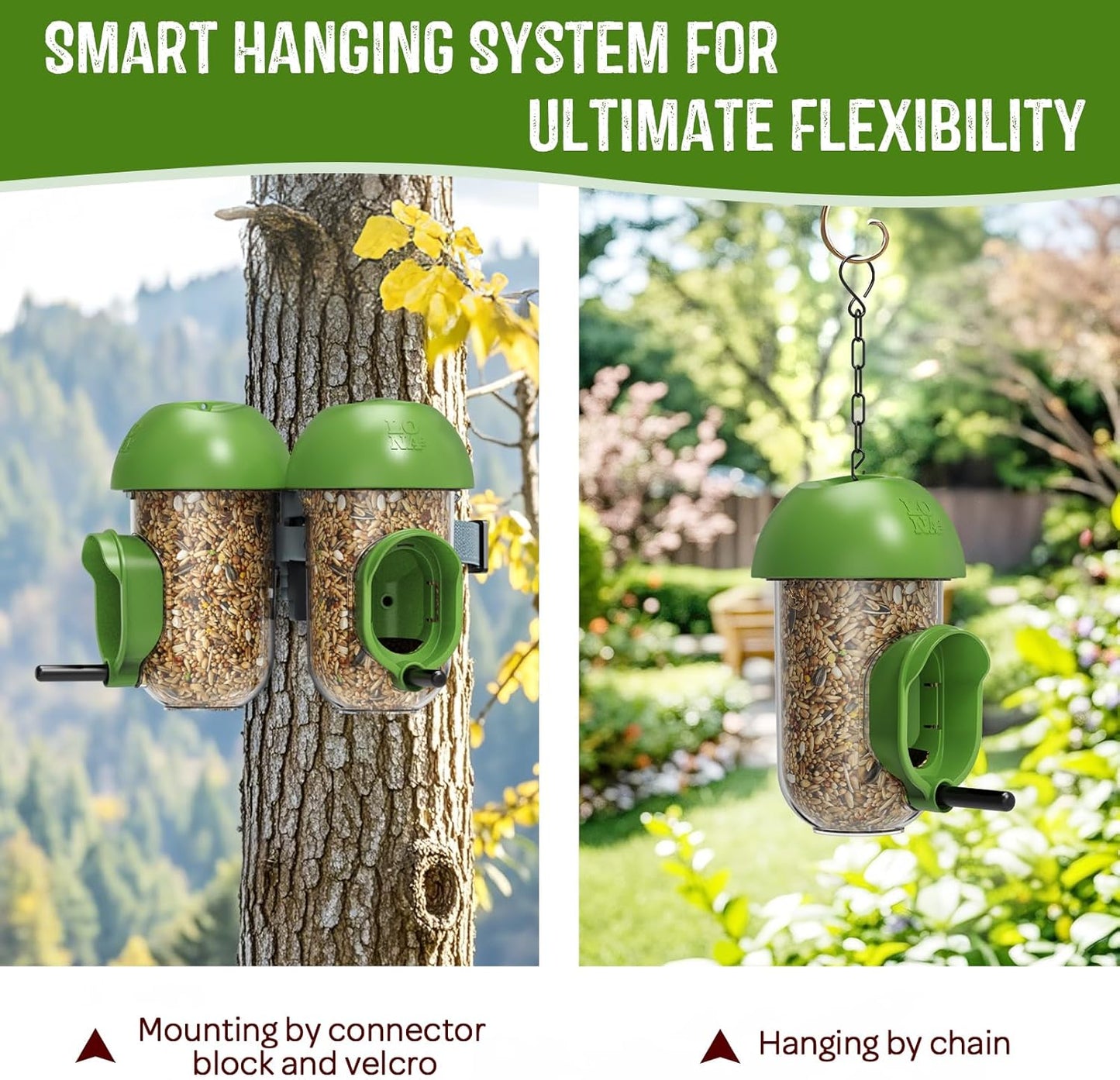 LONA Bird Feeders for Outdoors 2 Pack, Tube Birds Feeder Weatherproof with Multiple Hanging Methods, Wild Feeding Silo for Outside, 1 Port