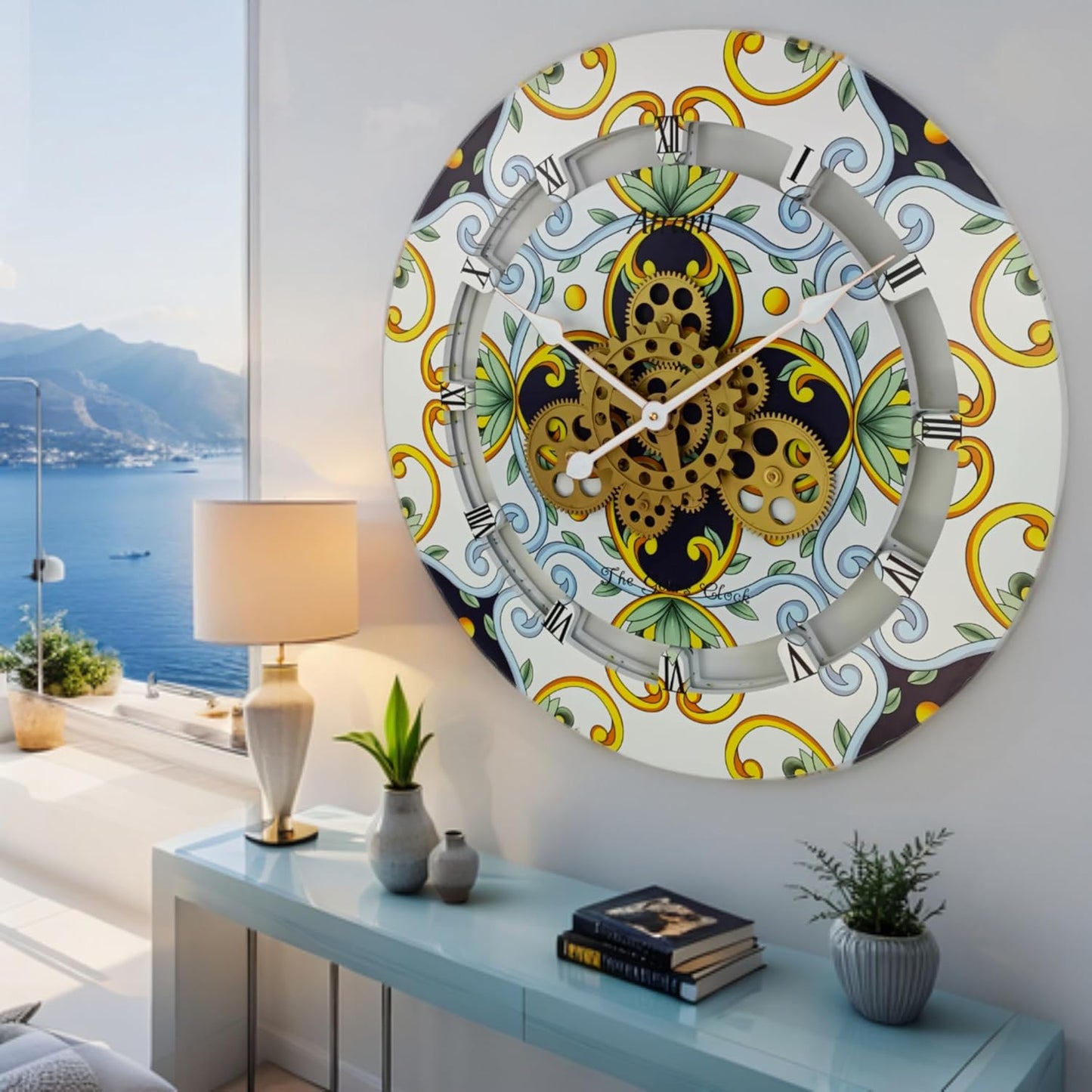 The Gears Clock Wall Clock Italy Collection with Moving Gears (Atrani, 24 inch Round)