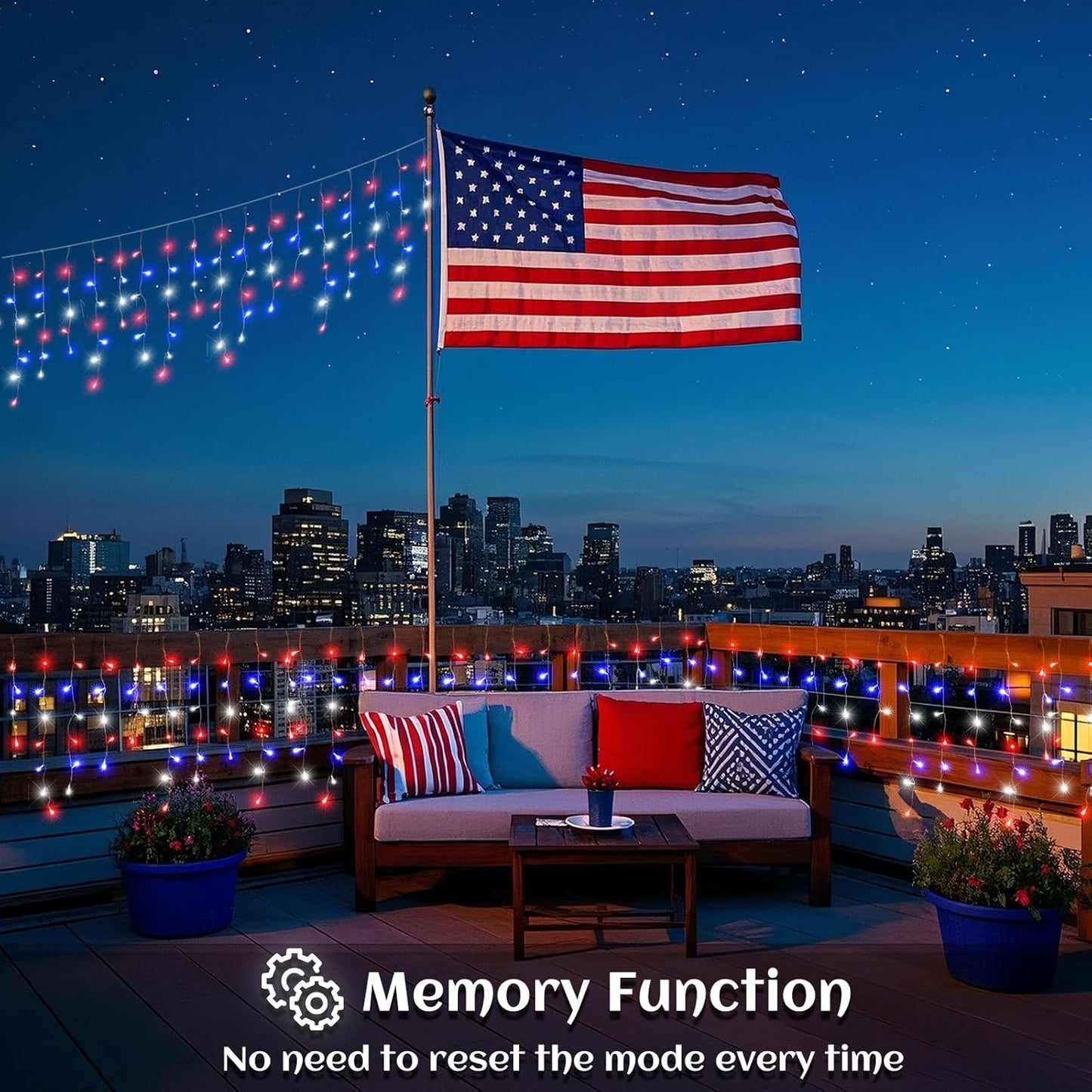 Red White and Blue Lights for 4th of July Decor, 33ft Icicle Lights for Outside Independence Day Decoration, 400 LED Christmas Light Outdoor Indoor with 120 Drops Clear Wire Connectable for Holiday