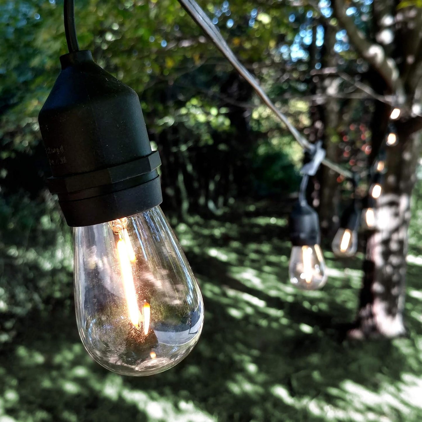 Hometown Evolution, Inc. 24 Foot E26 LED Outdoor Commercial String Lights with 12 Suspended Sockets and S14 LED Filament 1 Watt Bulbs