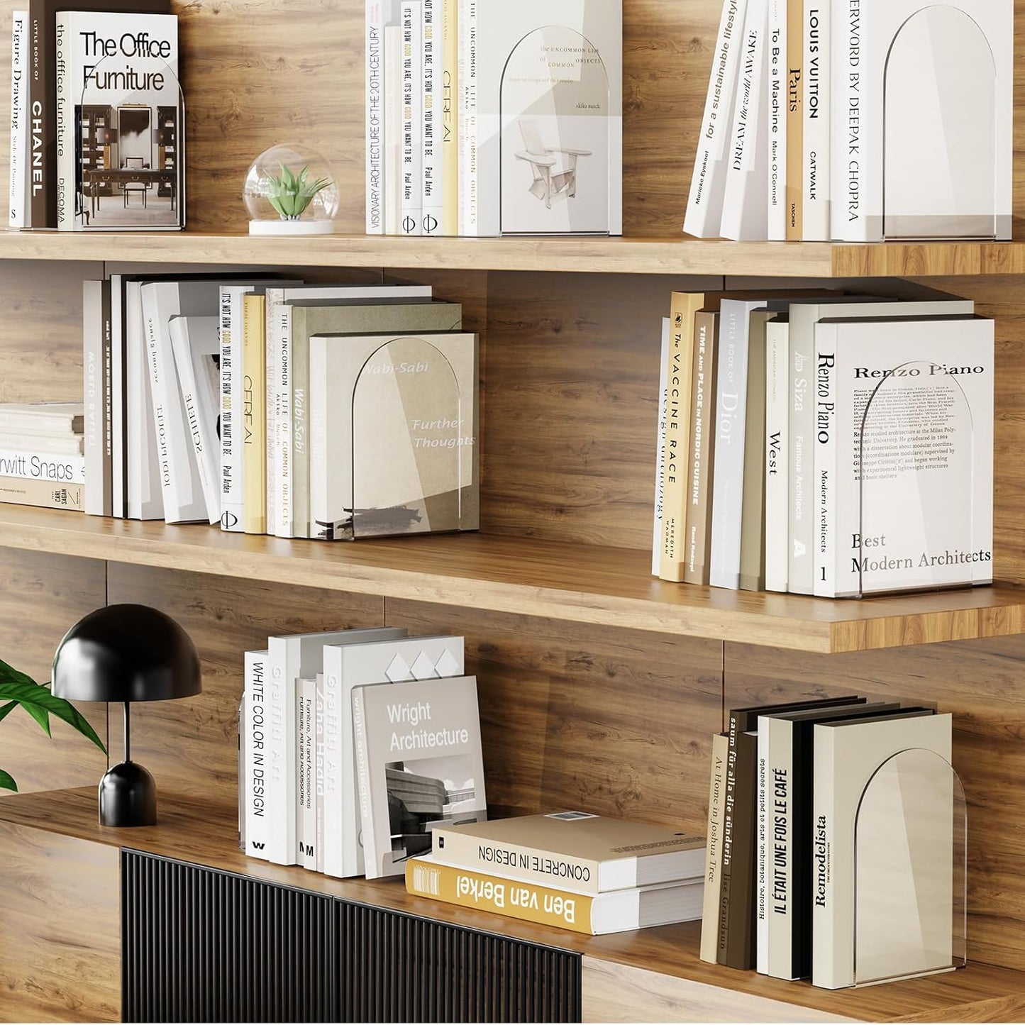 Lulonpon 16 Pieces Book Ends, Bookends, Books End for Shelves, Books End for Heavy Books, Clear Bookends, Acrylic Book Ends for School, Library,Desktop Organizer and Book Shelves