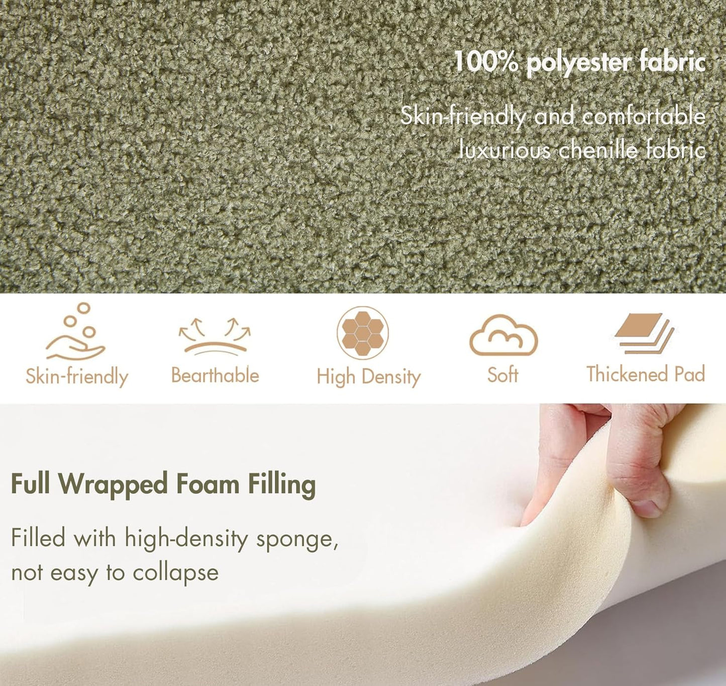 3-Piece 53" Comfy Upholstered Dining Bench with 2 Ottomans, Accent Waterfall Bench Modern End of Bed Entryway Bench Vanity Stool, Green Chenille