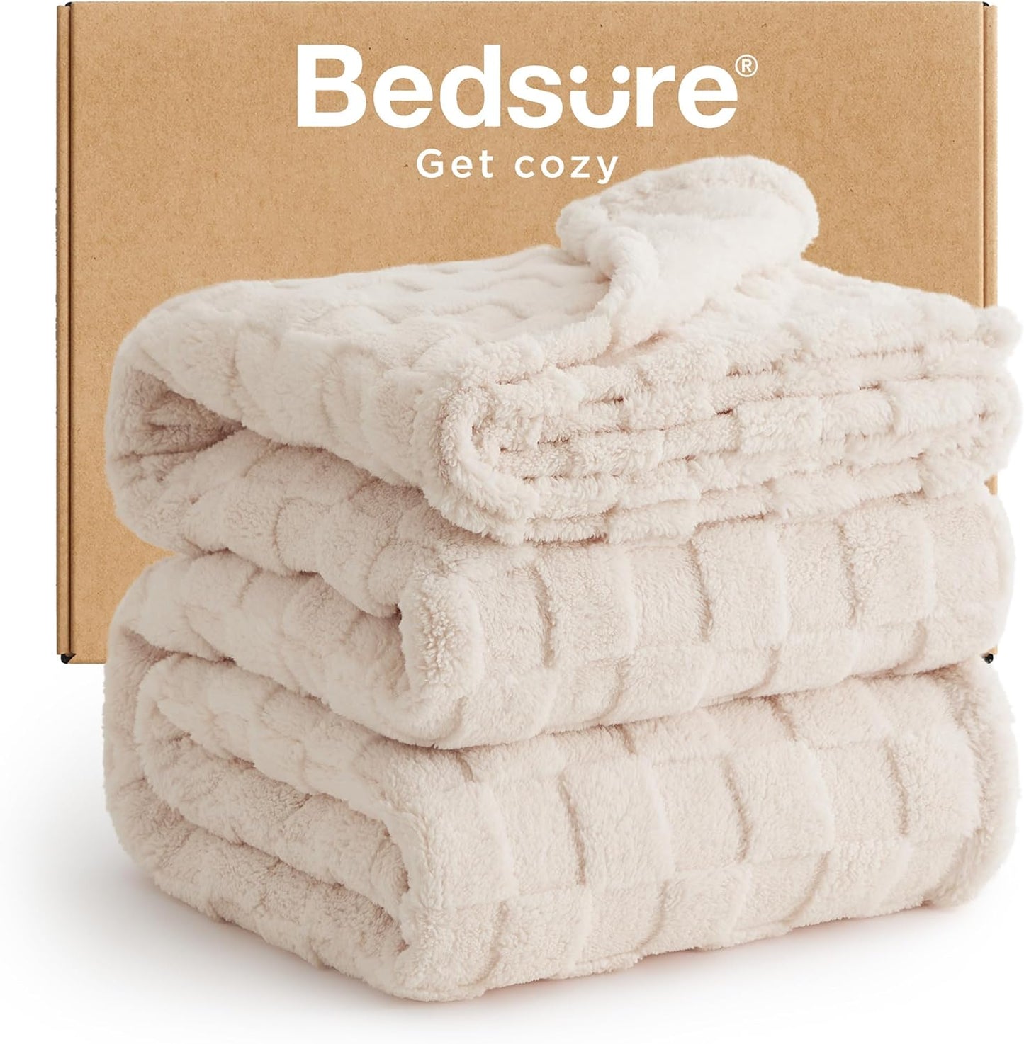Bedsure GentleSoft Blankets Queen Size for Bed - Super Soft Cozy Blanket for Women Men Girls, Large Fuzzy Fleece Throw for Bedroom Decor, Light Beige, 90x90 Inches