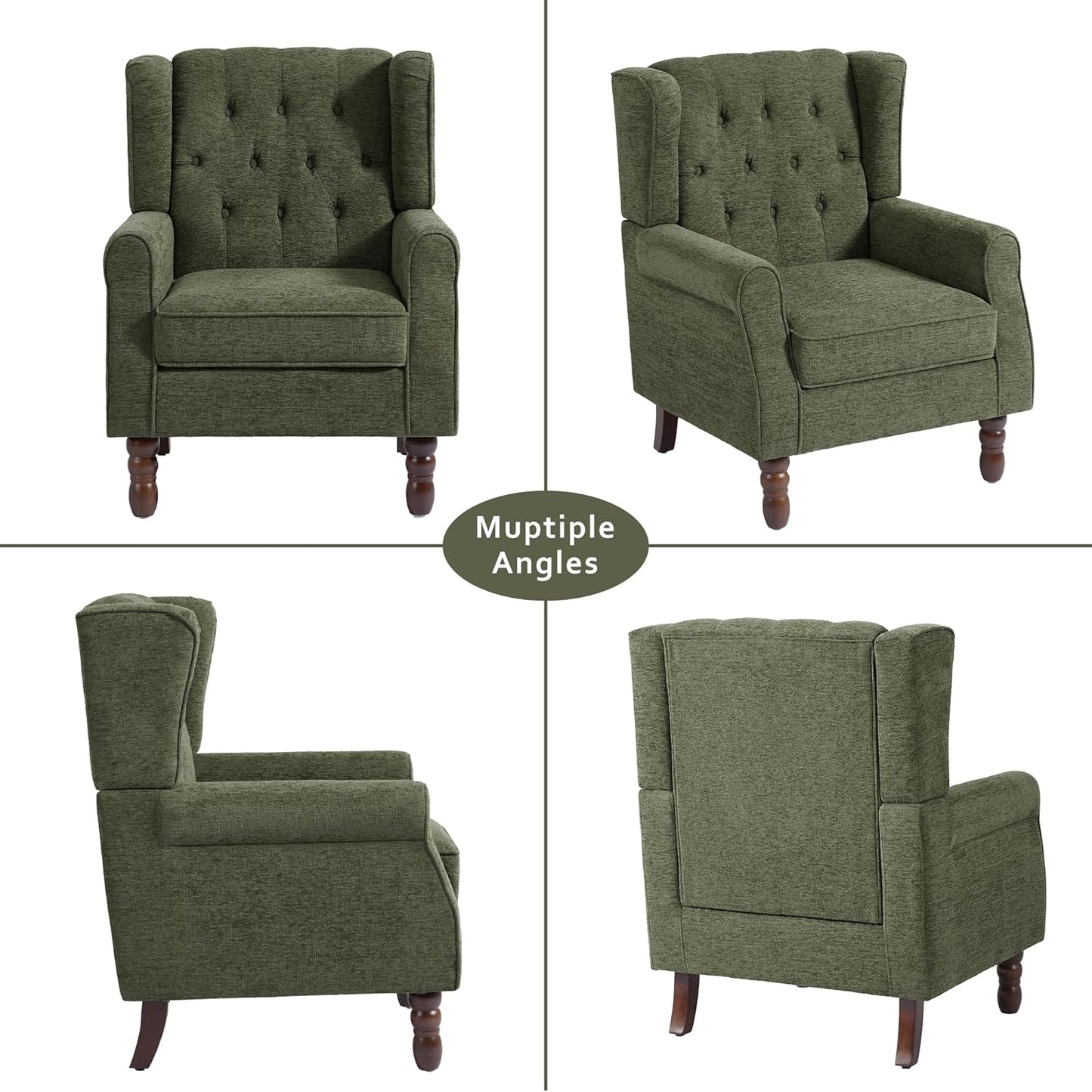 Lumibee High Back Accent Chair Set of 2,Upholstered Wingback Armchair with Solid Wood Legs for Small Spaces,Comfy Single Sofa Chair for Living Room,Bedroom,Office-Green