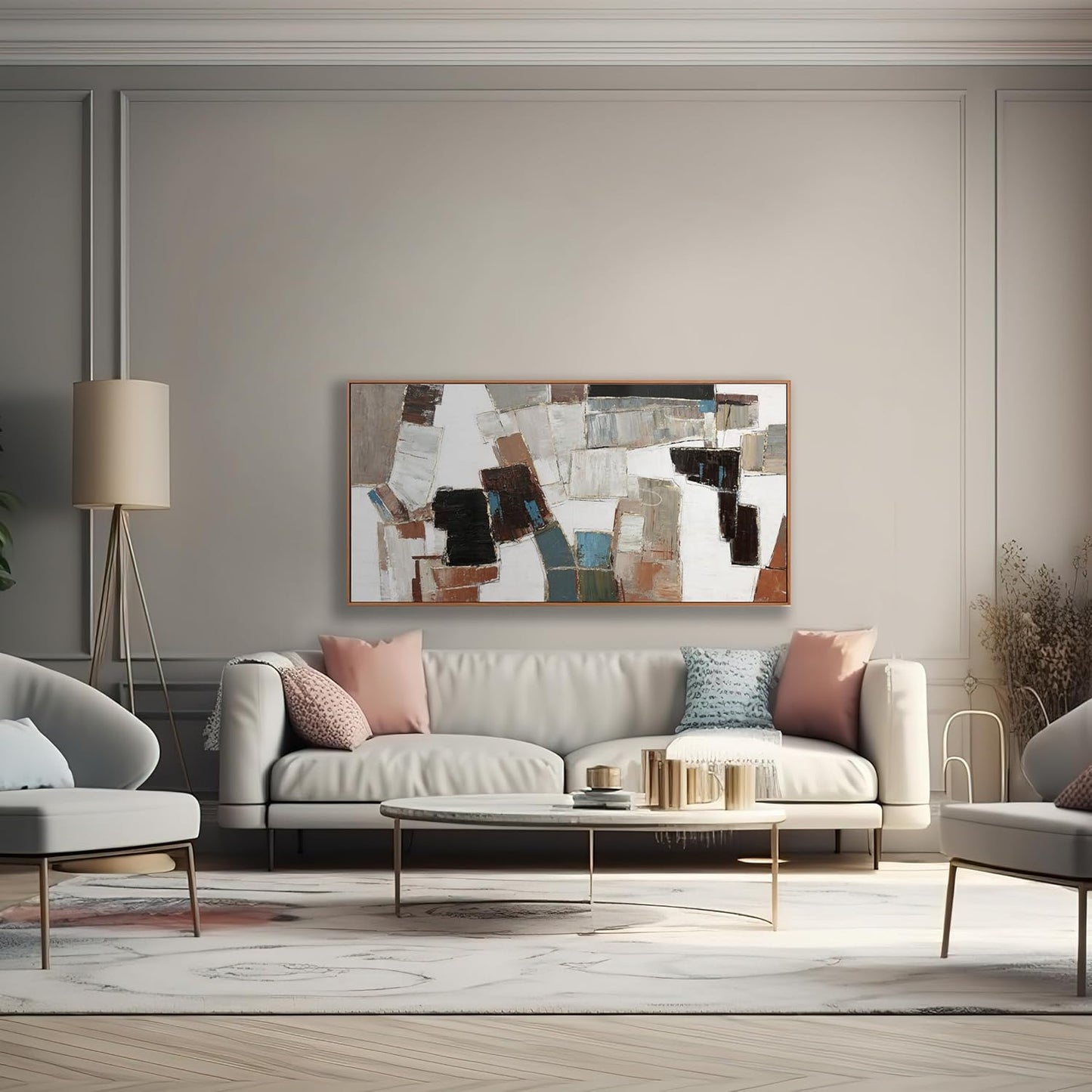 Wall Art Pictures For Wall Canvas Modern And Minimalist Wall Art 29"X58" Framed Wall Decor Artwork Painting Natural Wall Minimalist Geometric Line Art Decorations For Dinning Room Bedroom Home Office Kitchen