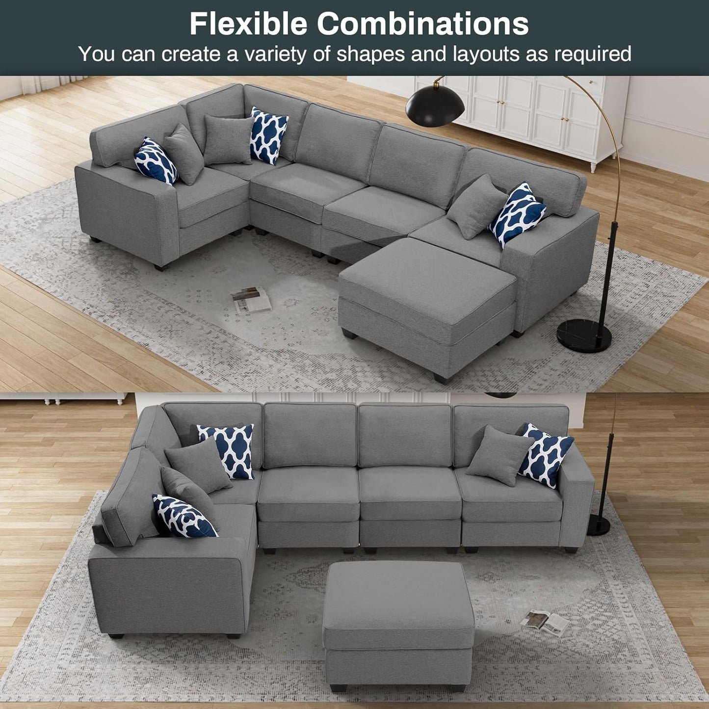 L Lengend Vansen Modular Sectional Sofa U Shaped Couch with Ottoman Modern Reversible Corner Sectional Couch for Living Room (Dark Grey, U Shaped Sofa-1)