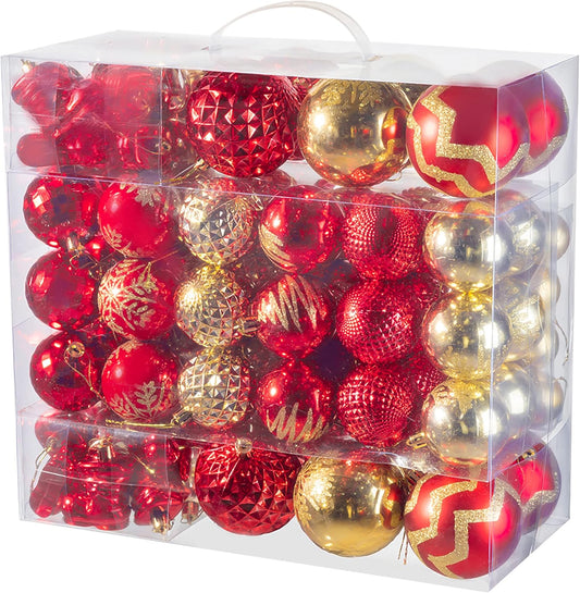 116Pcs Red and Gold Christmas Ball Ornaments, Shatterproof Christmas Hanging Decoration Set with Gift Box, Assorted Decorative Baubles Set for Xmas Tree/Home/Wedding/Party/Holiday (Gold & Red)
