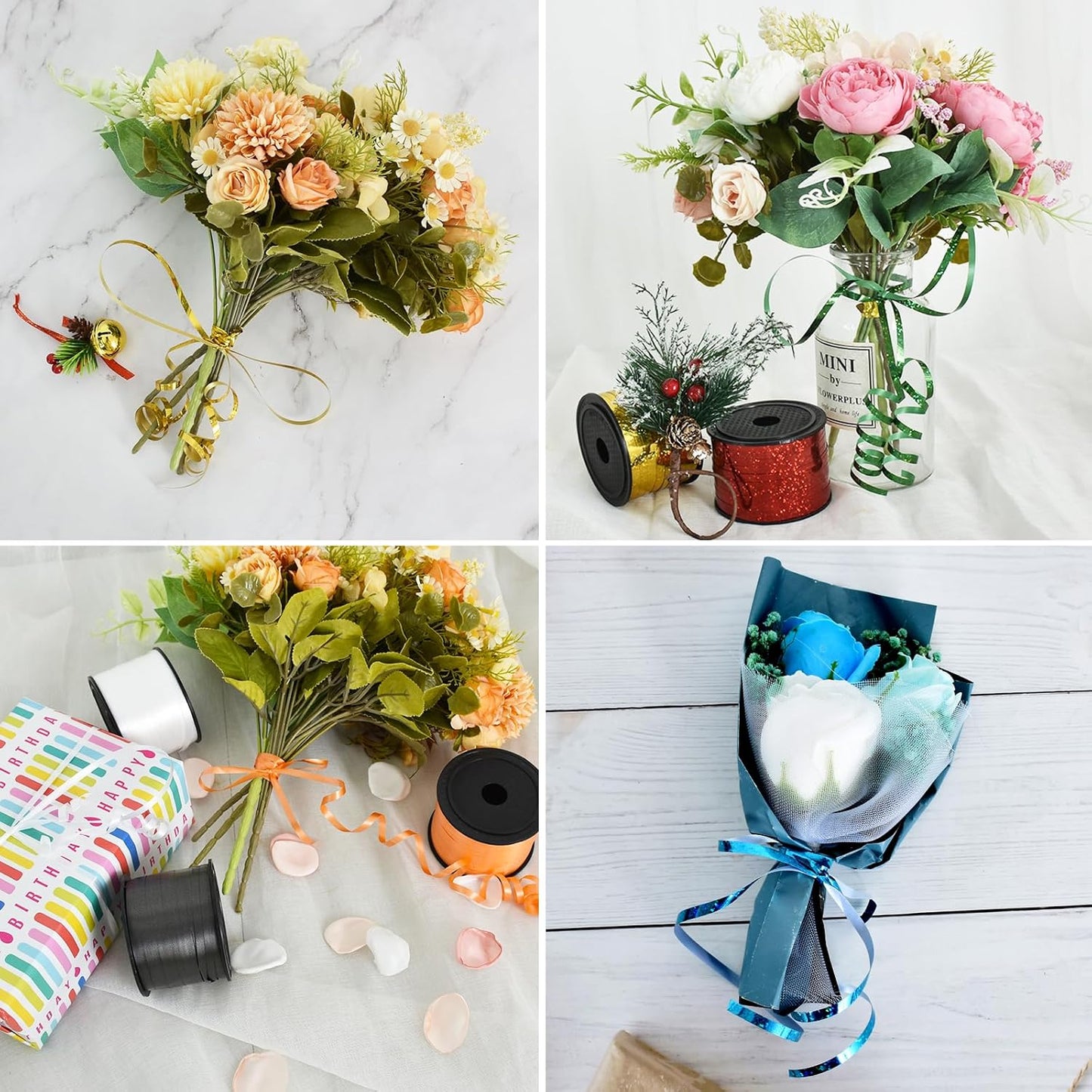 BEISHIDA 3 Pack 100 Yards Gold Red Green Ribbon Curling Crimped Glitter Ribbon Balloon String Shiny Metallic Gift Wrapping Ribbon Birthday Party Christmas Art Craft Decoration