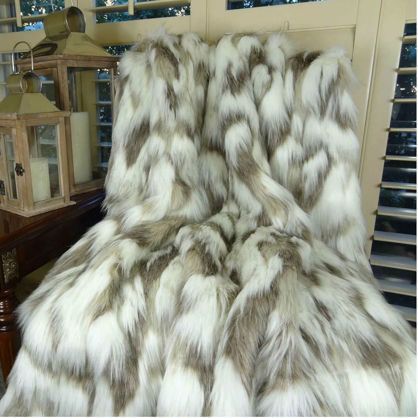 Ivory Faux Fur Throw Blanket & Bedspread - Tibet Fox Fur - Ivory Beige Luxury Faux Fur - Throw Blanket - Luxury Soft Faux Fur, Handmade in US, 16445