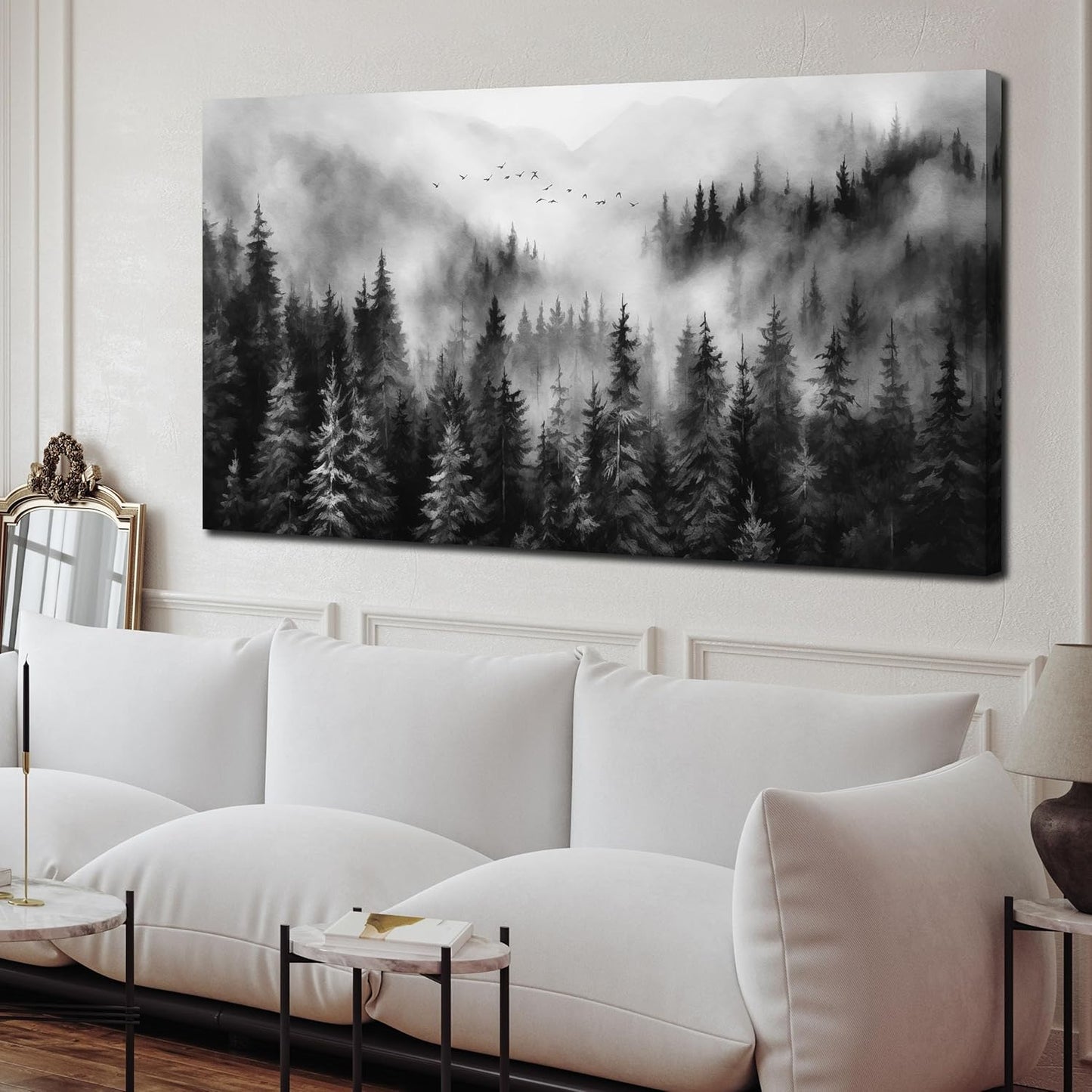 Large Pictures for Living Room Foggy Forest Canvas Wall Art for Bedroom Black Home Office Wall Decor 29 x 59 Inch