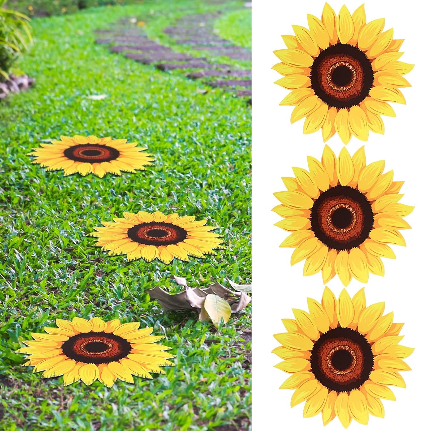 Tandefio 3 Pcs Sunflower Stepping Stones 12 Inch Iron Pavers for Garden Walkway Decorative Sunflower Garden Decor for Indoor Outdoor Patio Yard Outside, Colorful Yellow