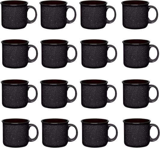 Set of 16 Ceramic Campfire Mugs – 15 Oz, Black – Coffee & Tea Cups for Home, Work, Travel, Camping – Customizable, Great for DIY, Events, Companies