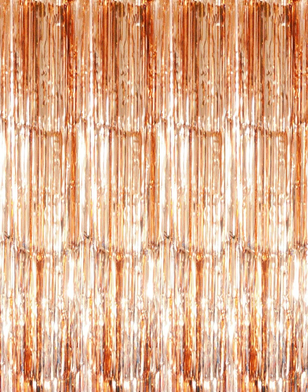 GOER 6.4 ft x 8.2 ft Metallic Tinsel Foil Fringe Curtains,Pack of 2 Party Streamer Backdrop for Birthday,Graduation Decorations and New Year Eve (Champagne Gold)