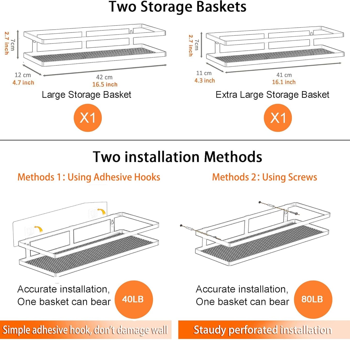 PUSDON Metal Wall Hanging Basket 2 Packs DIY Suitable for Multiple Scenes - Large Bronze Guardrail