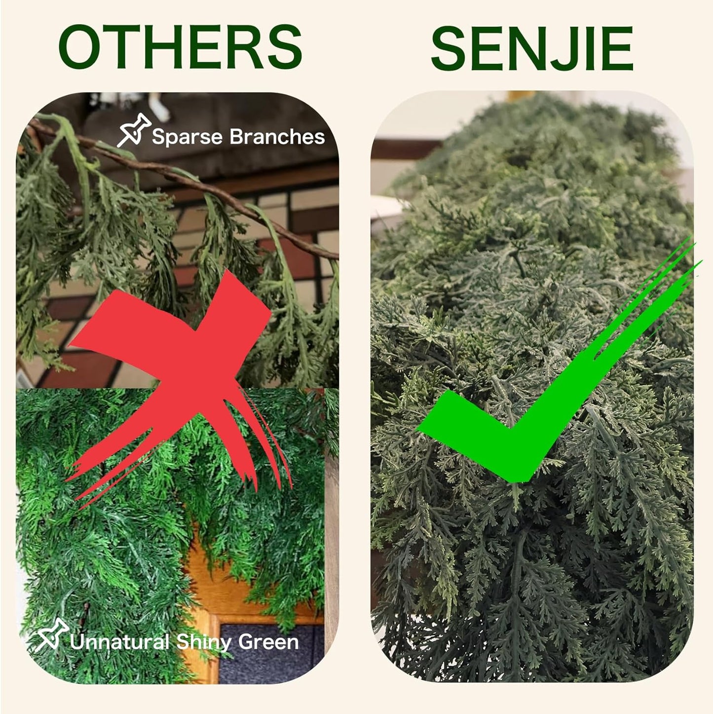 Christmas Cedar Garland Artificial Real Touch Thickness Realistic Greenery Pine Garland for Mantle Fireplace Outdoor Indoor Christmas Decorations 6FT