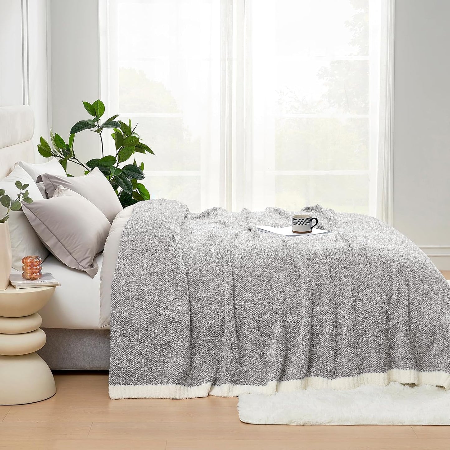 Snuggle Sac Oversized Grey Throw Blankets Twin Size,Super Soft Warm Blankets Cozy Knit Fuzzy Throw Blankets for Sofa, Bed, Heather Grey, 60x80 inches