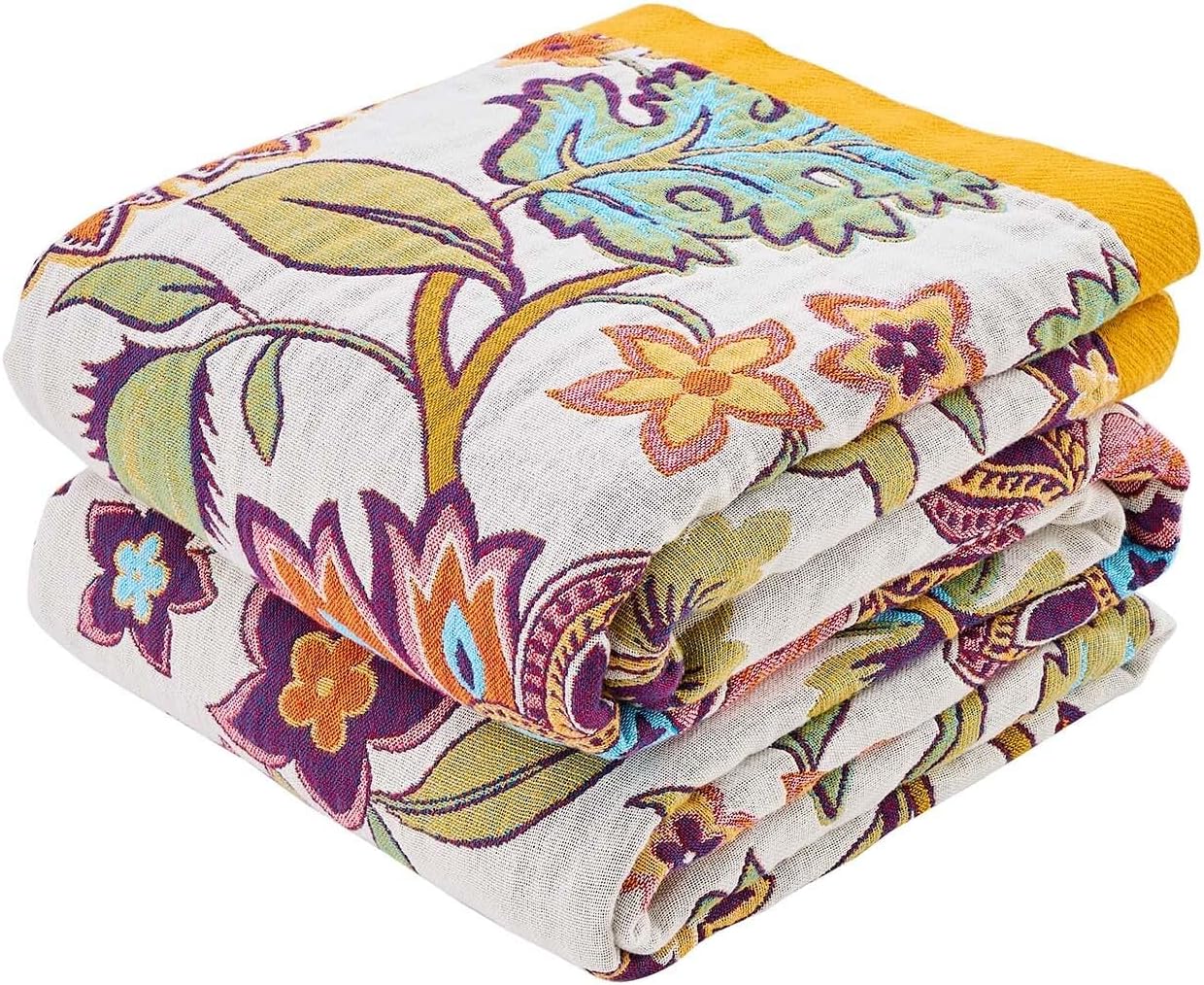 Boho Throw Blanket for Bed, 100% Cotton Soft Rustic Quilt Fall Blanket, 50"x60" Floral Printed Farmhouse Decor Bed Blankets, All Season Rustic Reversible Bohemian Throw Quilt